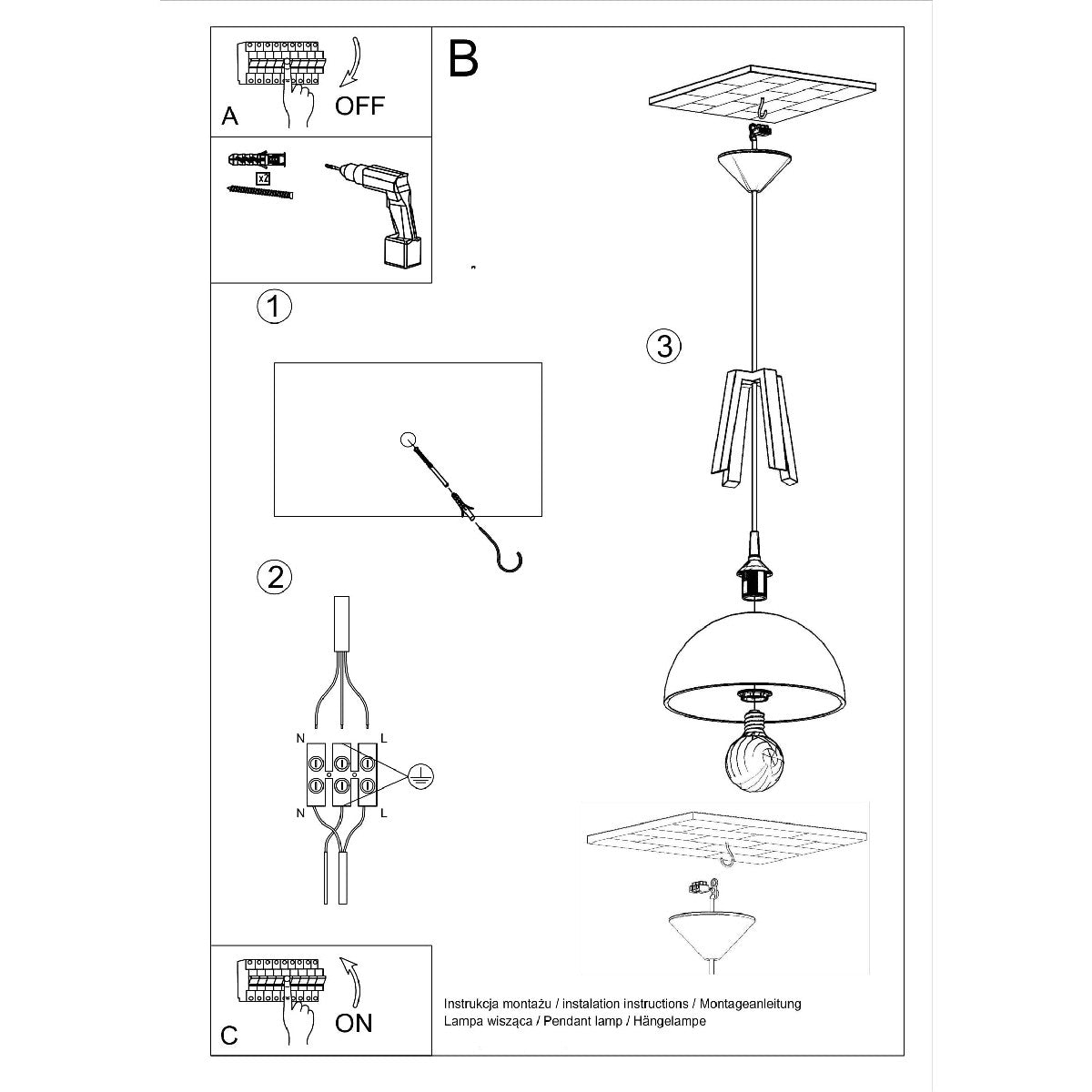 Pendant lamp CASCO white/natural wood