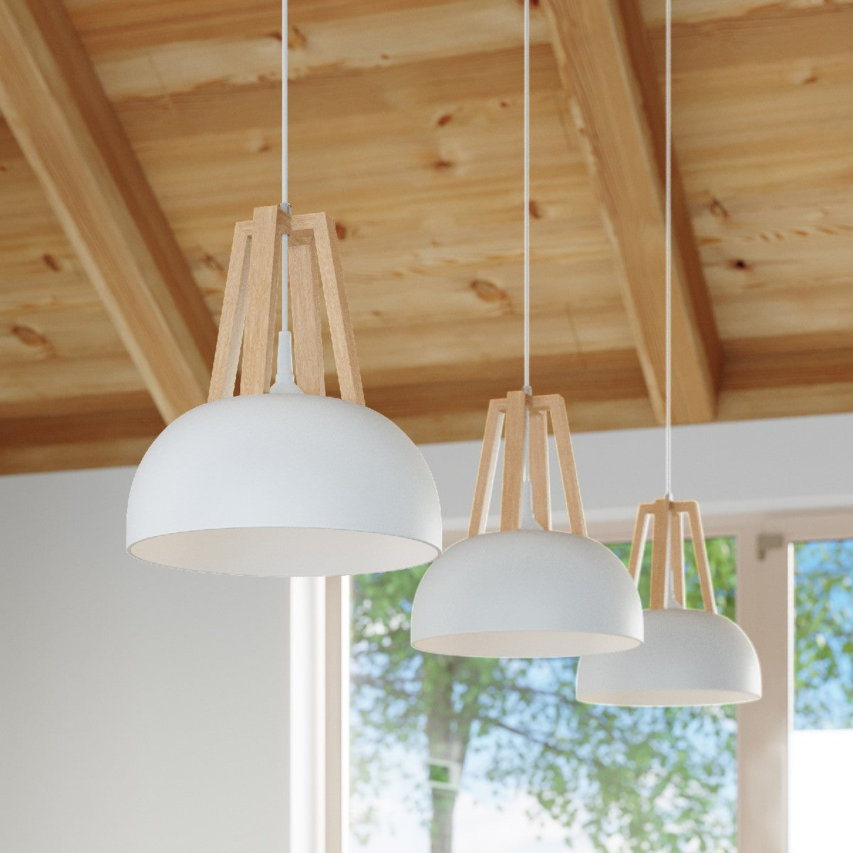 Pendant lamp CASCO white/natural wood