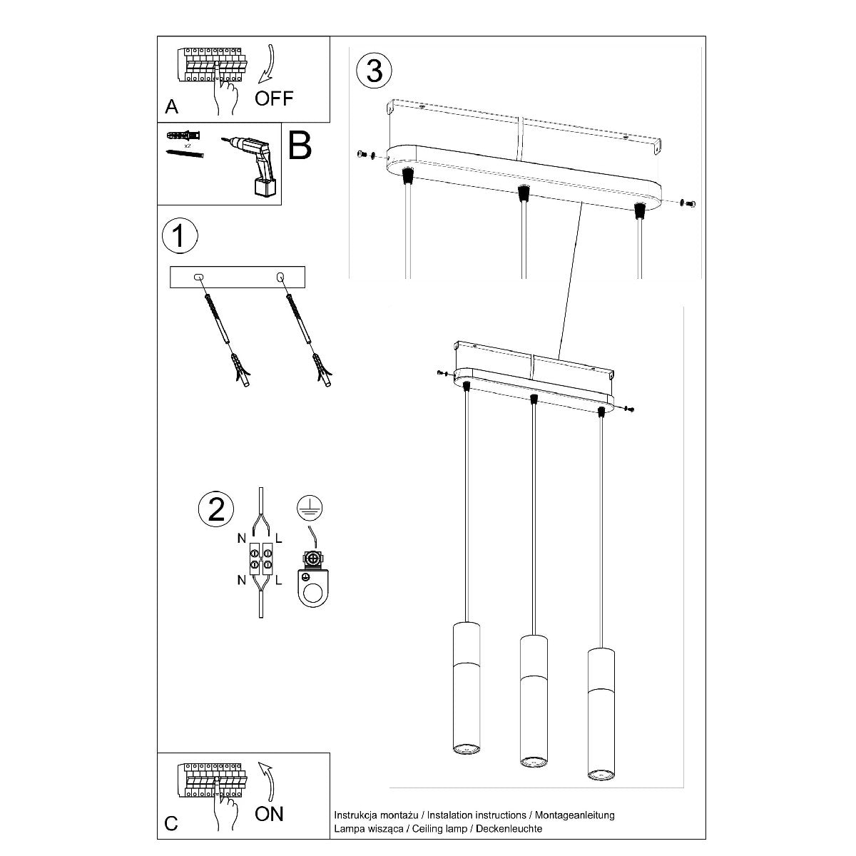 Pendant lamp BORGIO 3L white