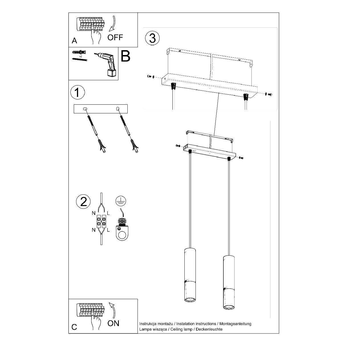 Pendant lamp LOOPEZ 2 black/chrome