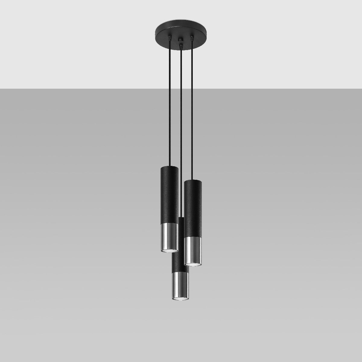 Pendant lamp LOOPEZ 3P black/chrome