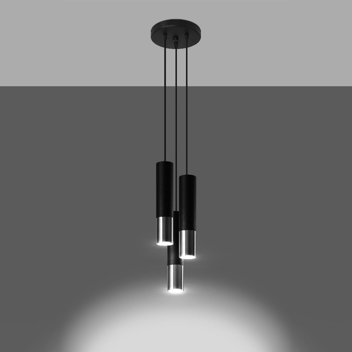 Pendant lamp LOOPEZ 3P black/chrome