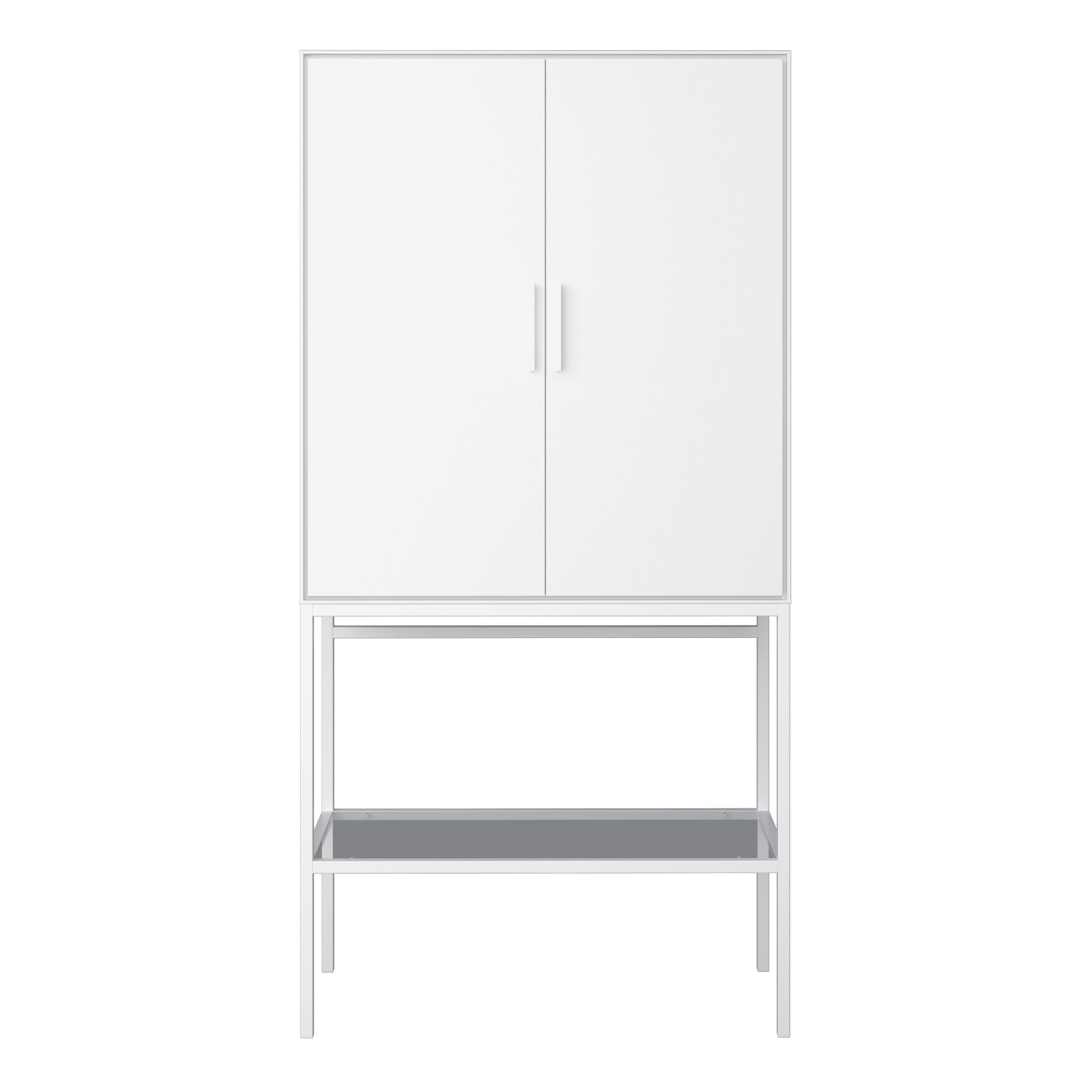 Slimline 2 Door Tall Cabinet in Pure White with Steel White Legs