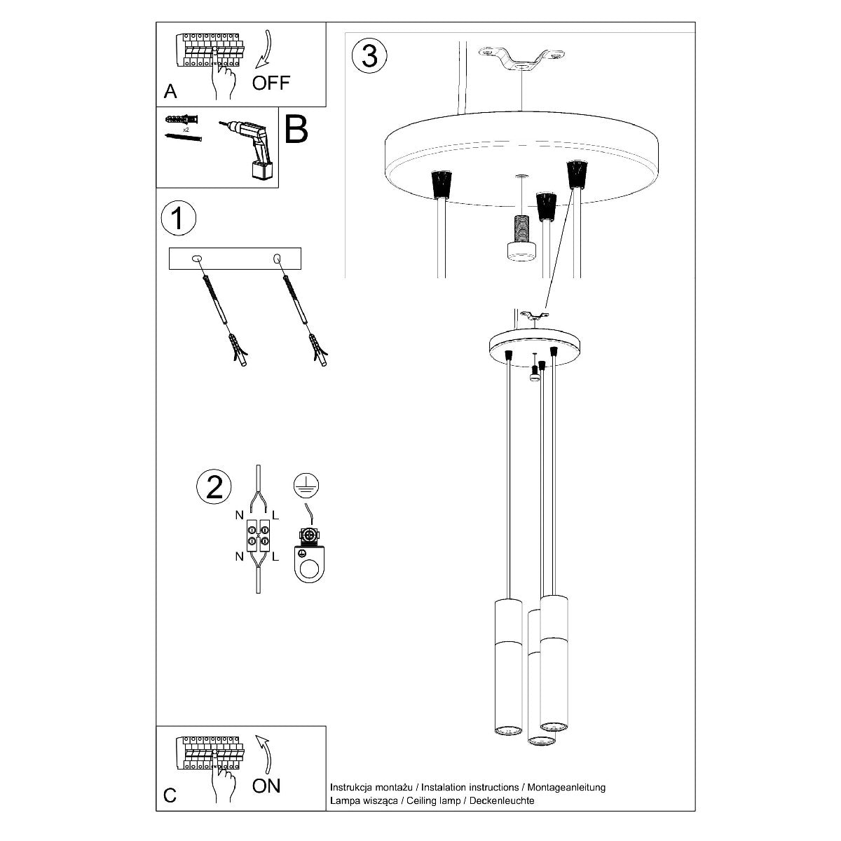 Pendant lamp PABLO 3P black