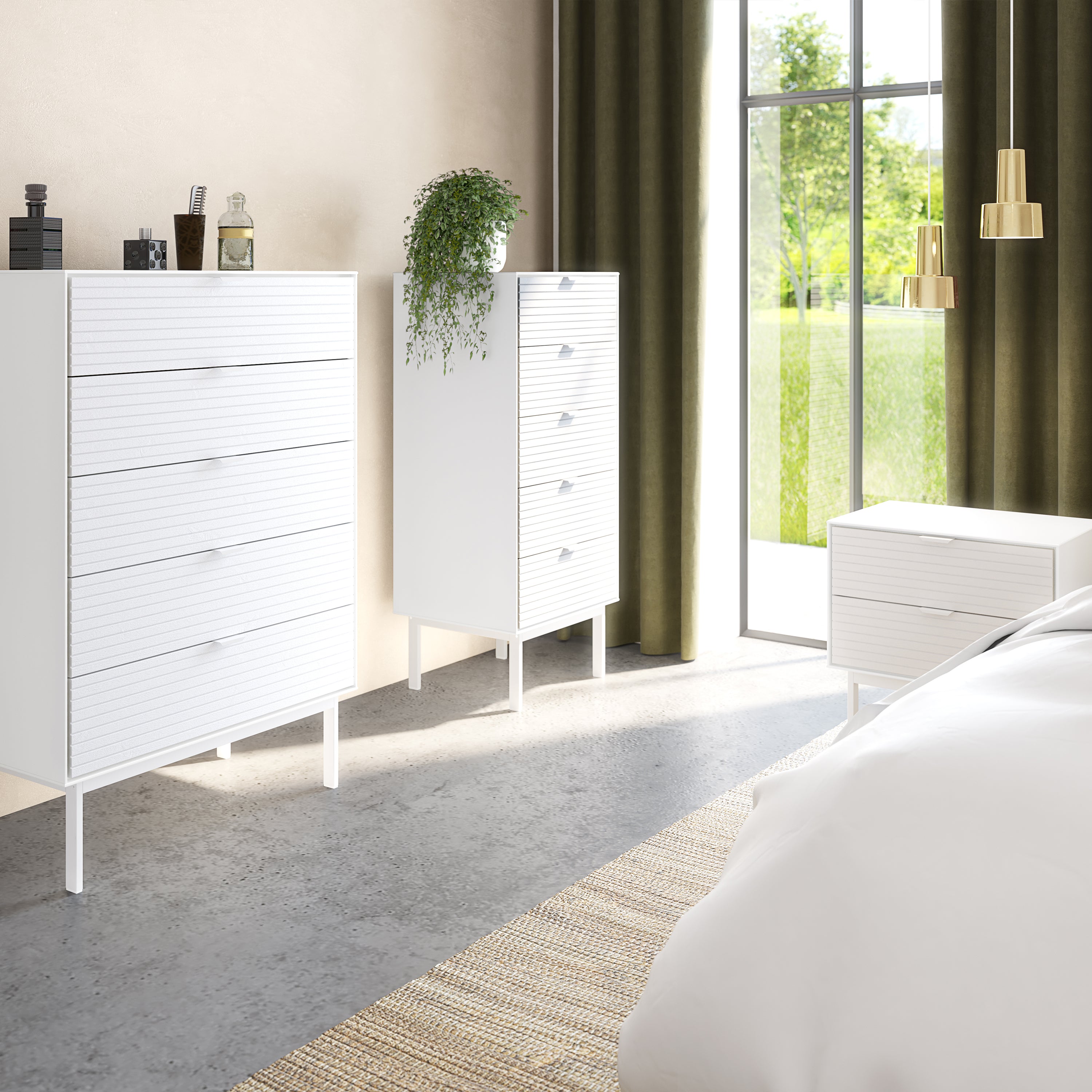 Soma 5 Drawers Narrow Chest Granulated pure White Brushed White