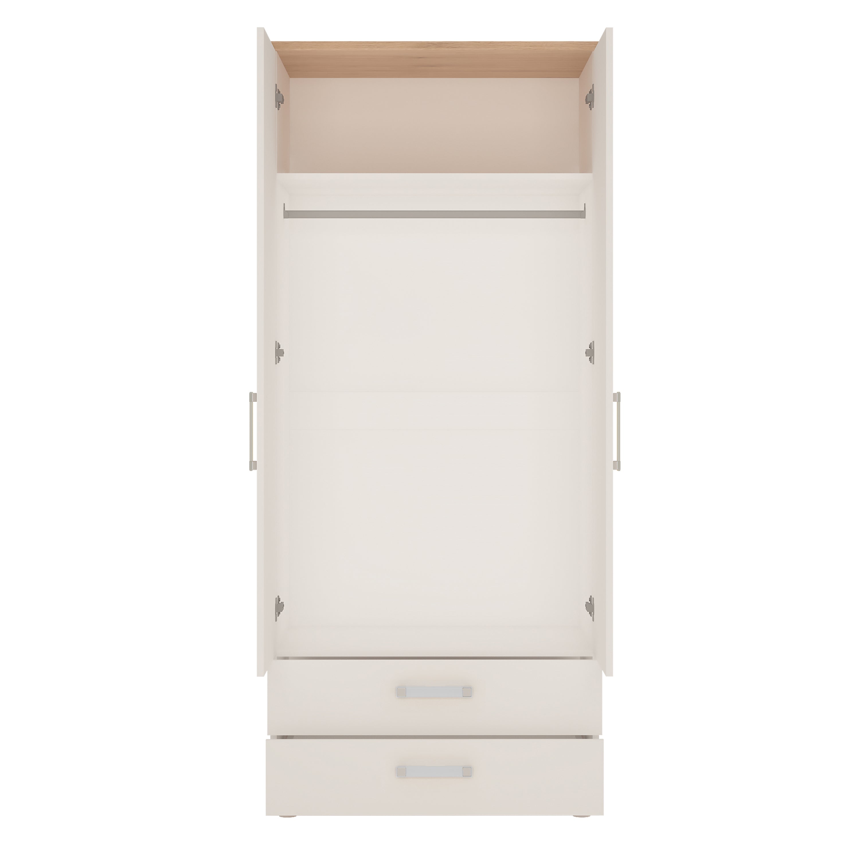 4Kids 2 Door 2 Drawer Wardrobe in Light Oak and white High Gloss (opalino handles)