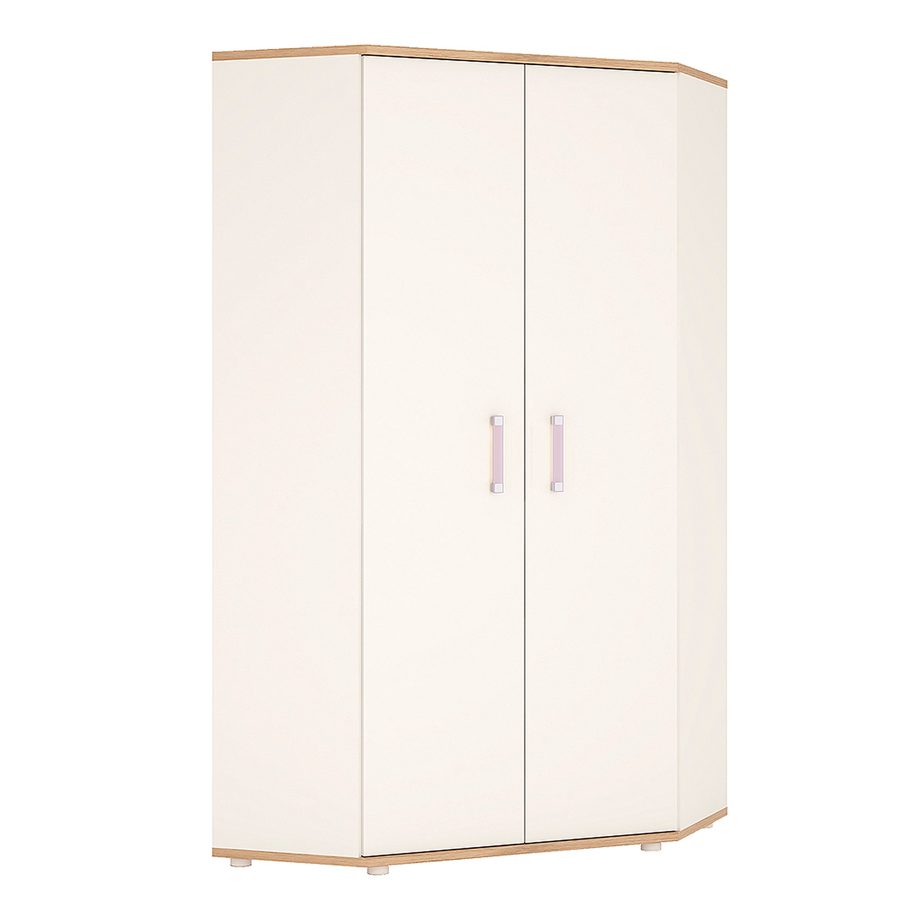 4Kids Corner Wardrobe in Light Oak and white High Gloss (lilac handles)