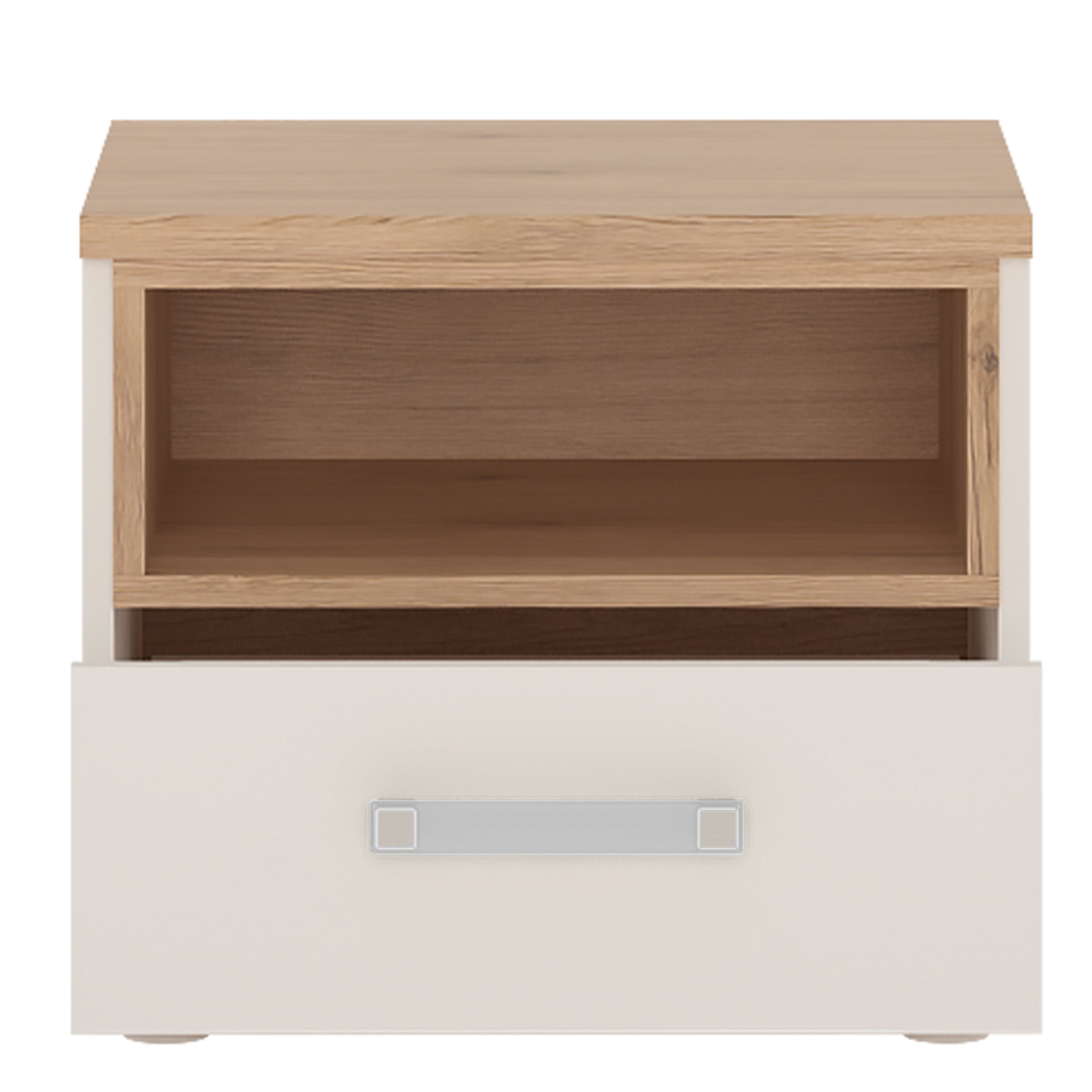 4Kids 1 Drawer bedside Cabinet in Light Oak and white High Gloss (opalino handles)