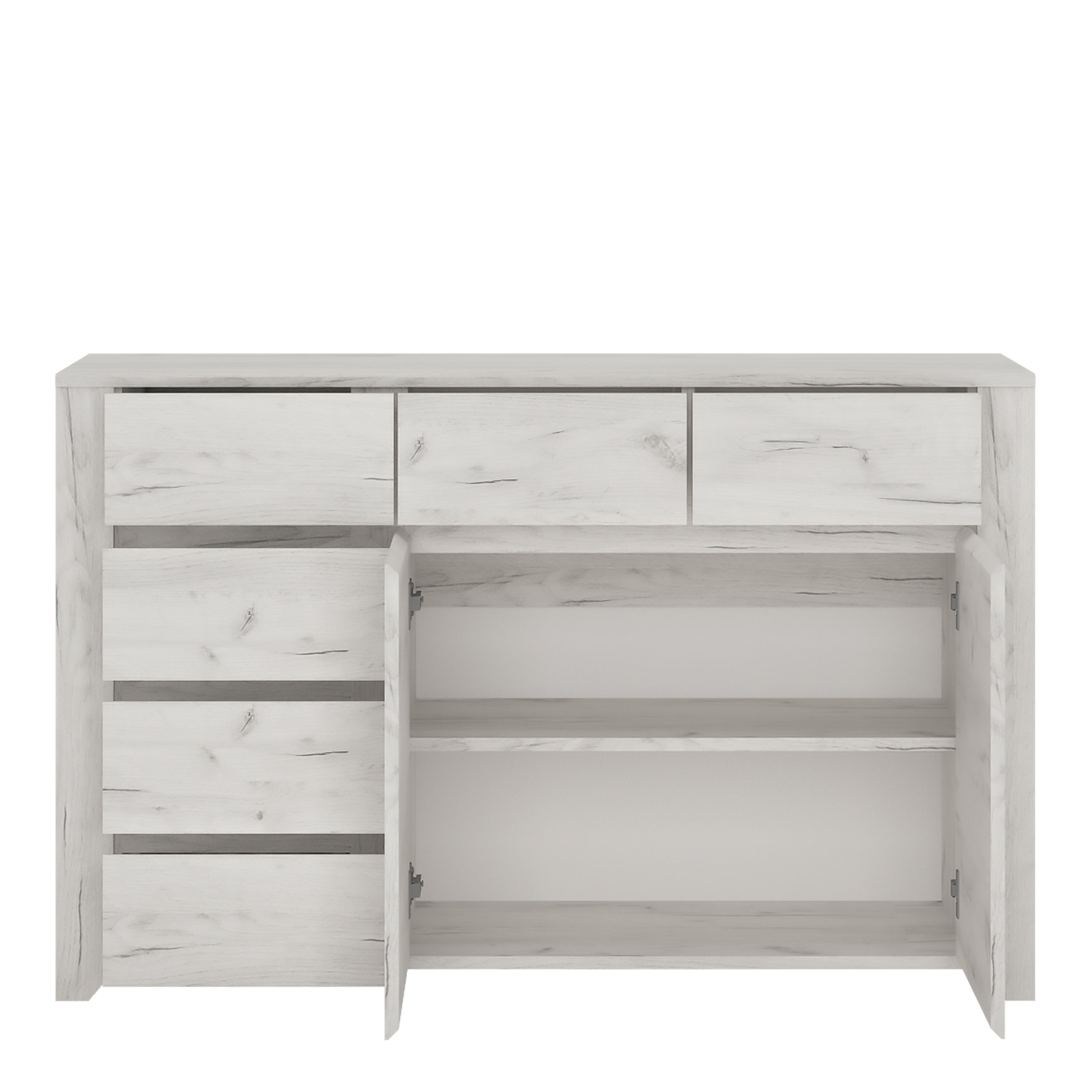 Angel 2 Door 3+3 Drawer Wide Chest in White Craft Oak