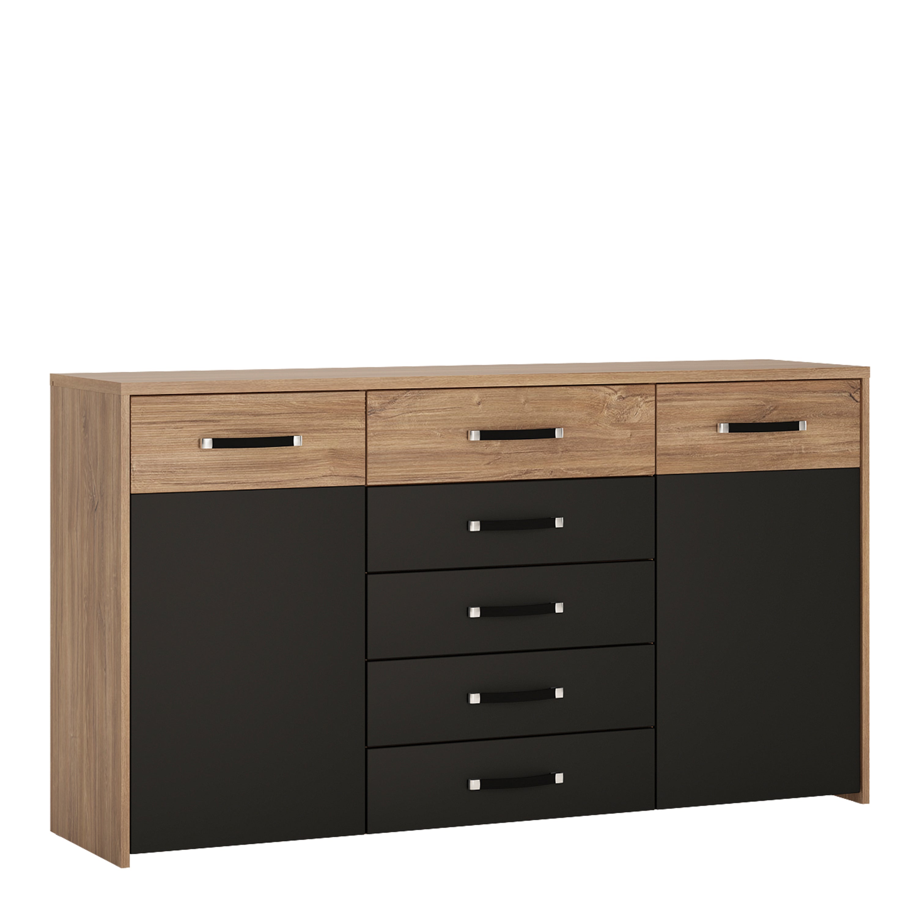 Monaco 2 door 5 drawer wide cupboard in Oak and Black