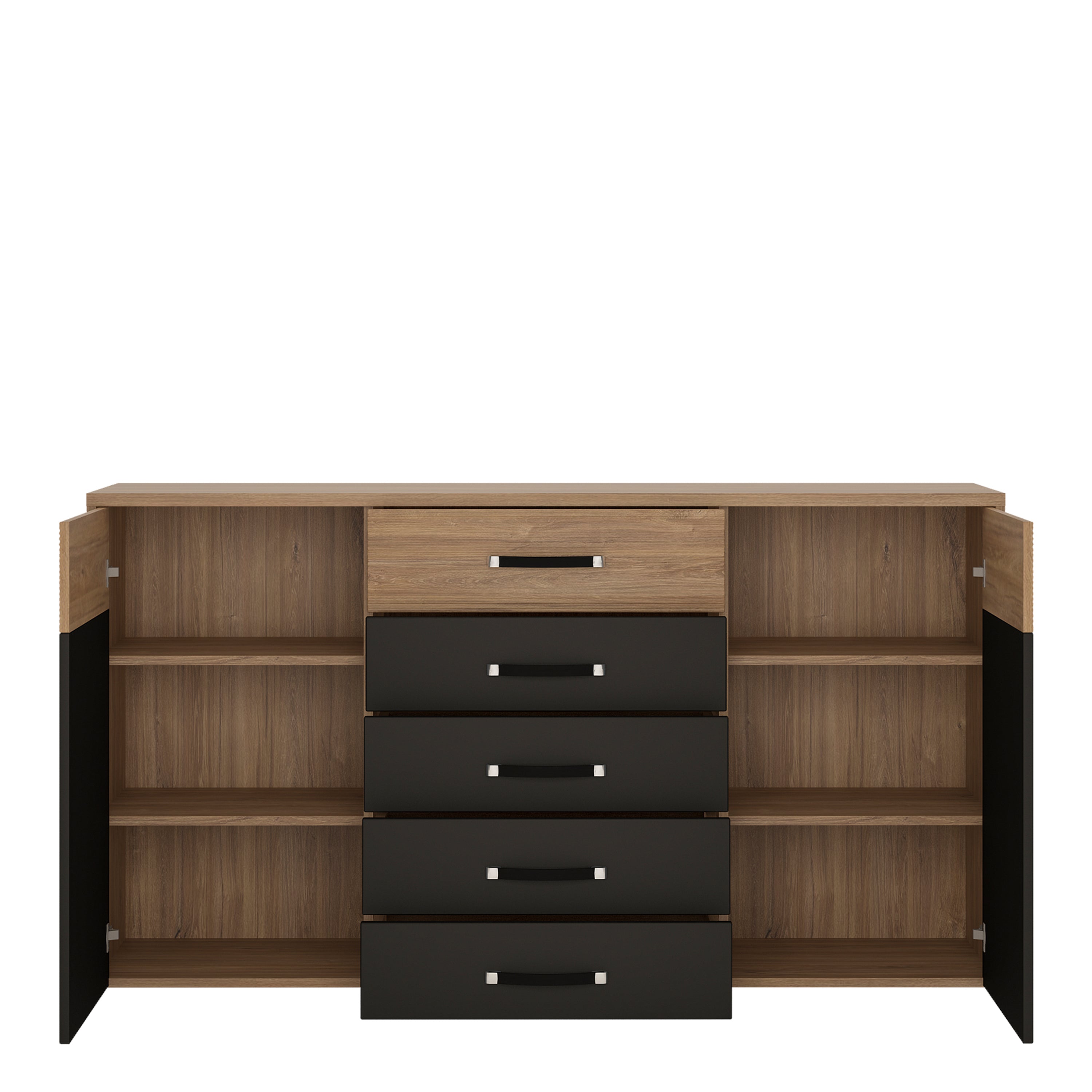 Monaco 2 door 5 drawer wide cupboard in Oak and Black