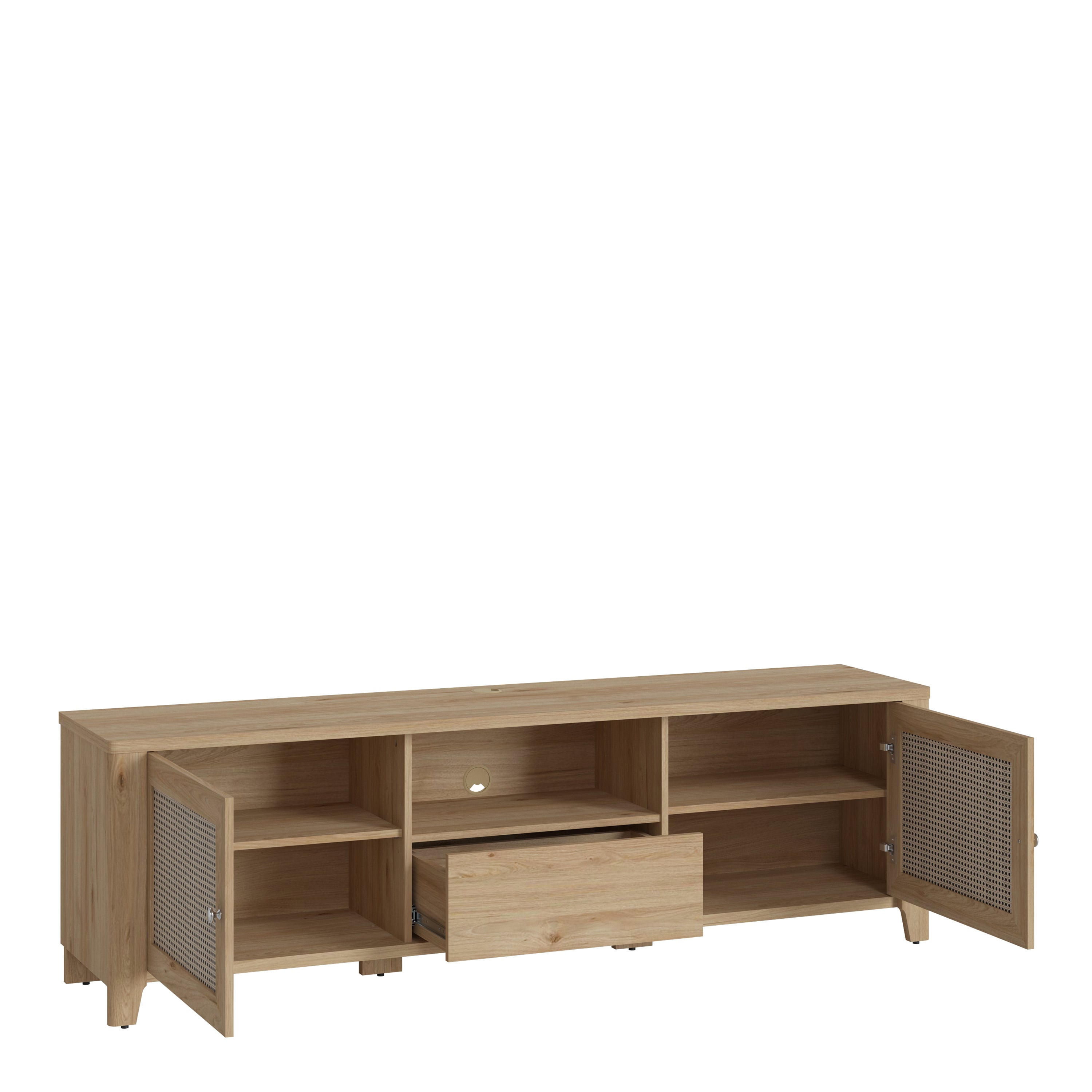 Cestino 2 Door 1 Drawer TV Unit in Jackson Hickory Oak and Rattan Effect