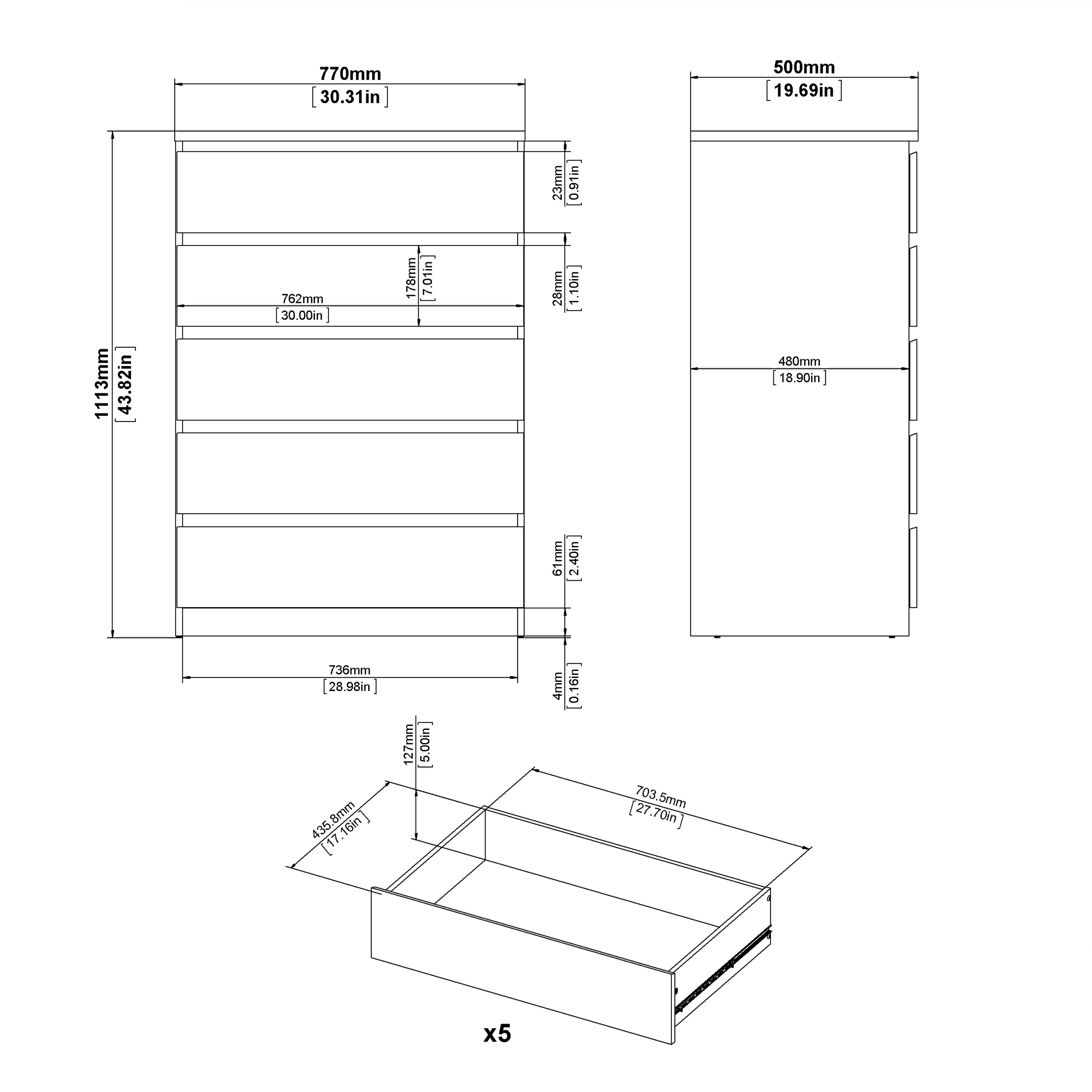 Naia Chest of 5 Drawers in Black Matt