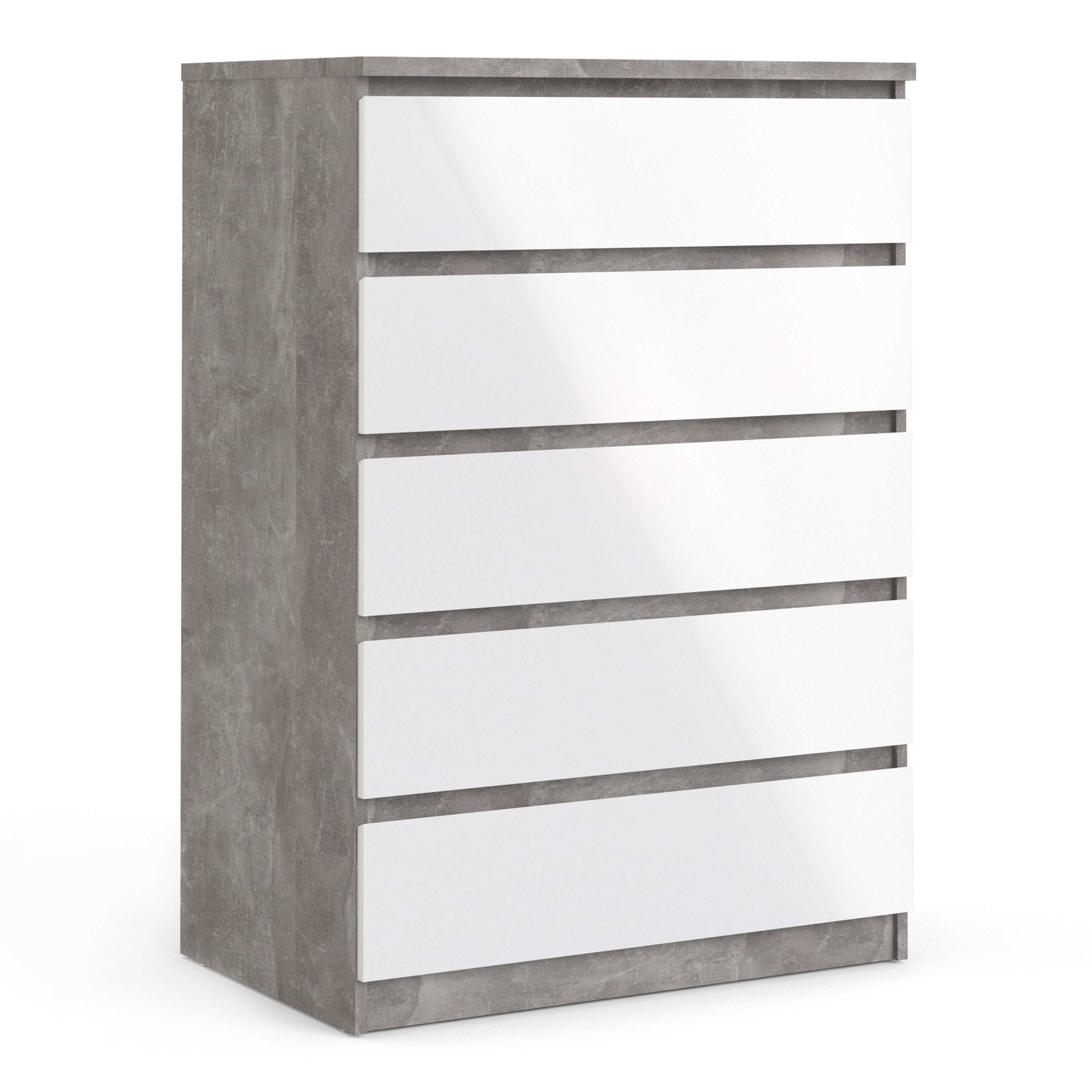 Naia Chest of 5 Drawers in Concrete and White High Gloss