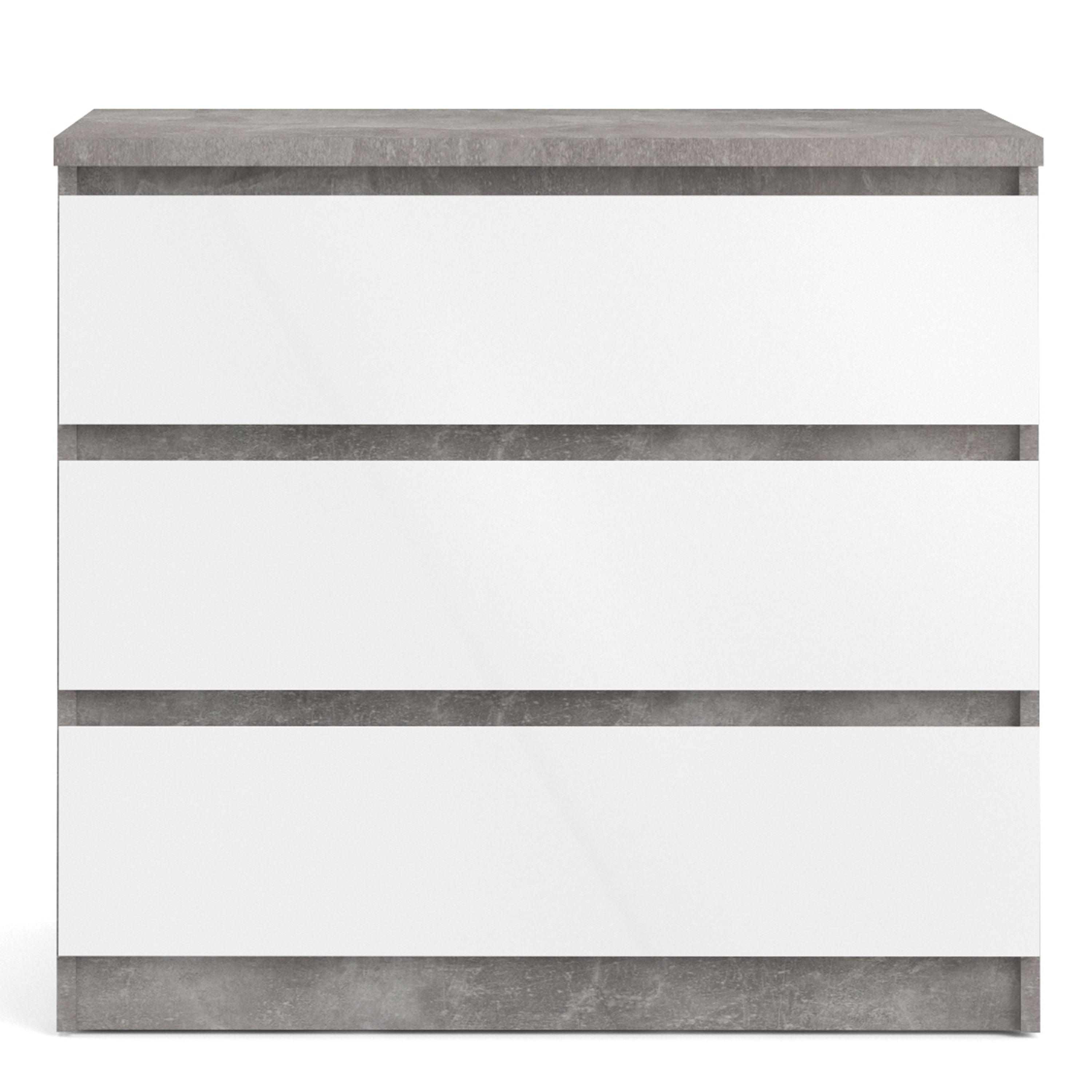 Naia Chest of 3 Drawers in Concrete and White High Gloss