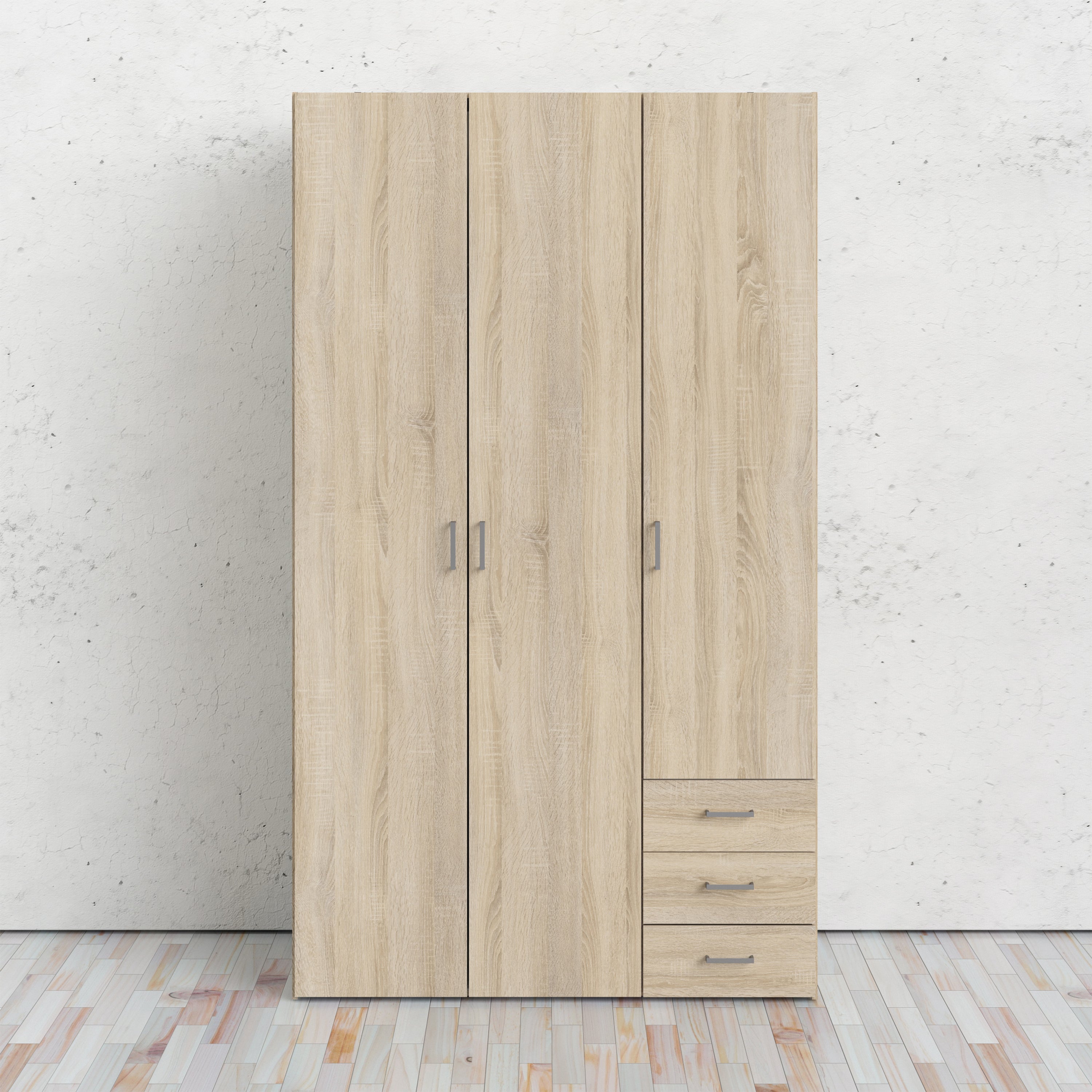 Space Wardrobe - 3 Doors 3 Drawers in Oak 2000