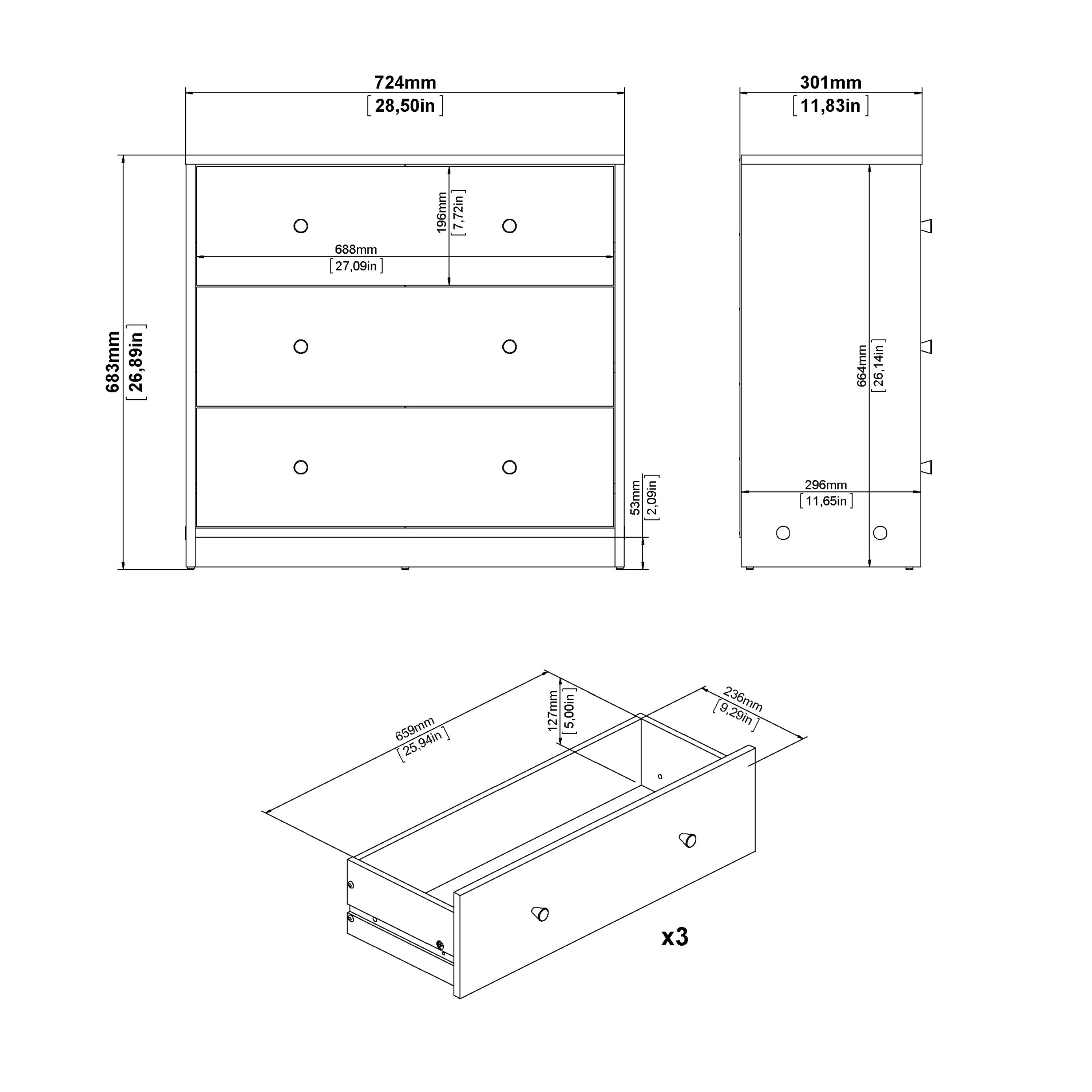 May Chest of 3 Drawers in Jackson Hickory Oak