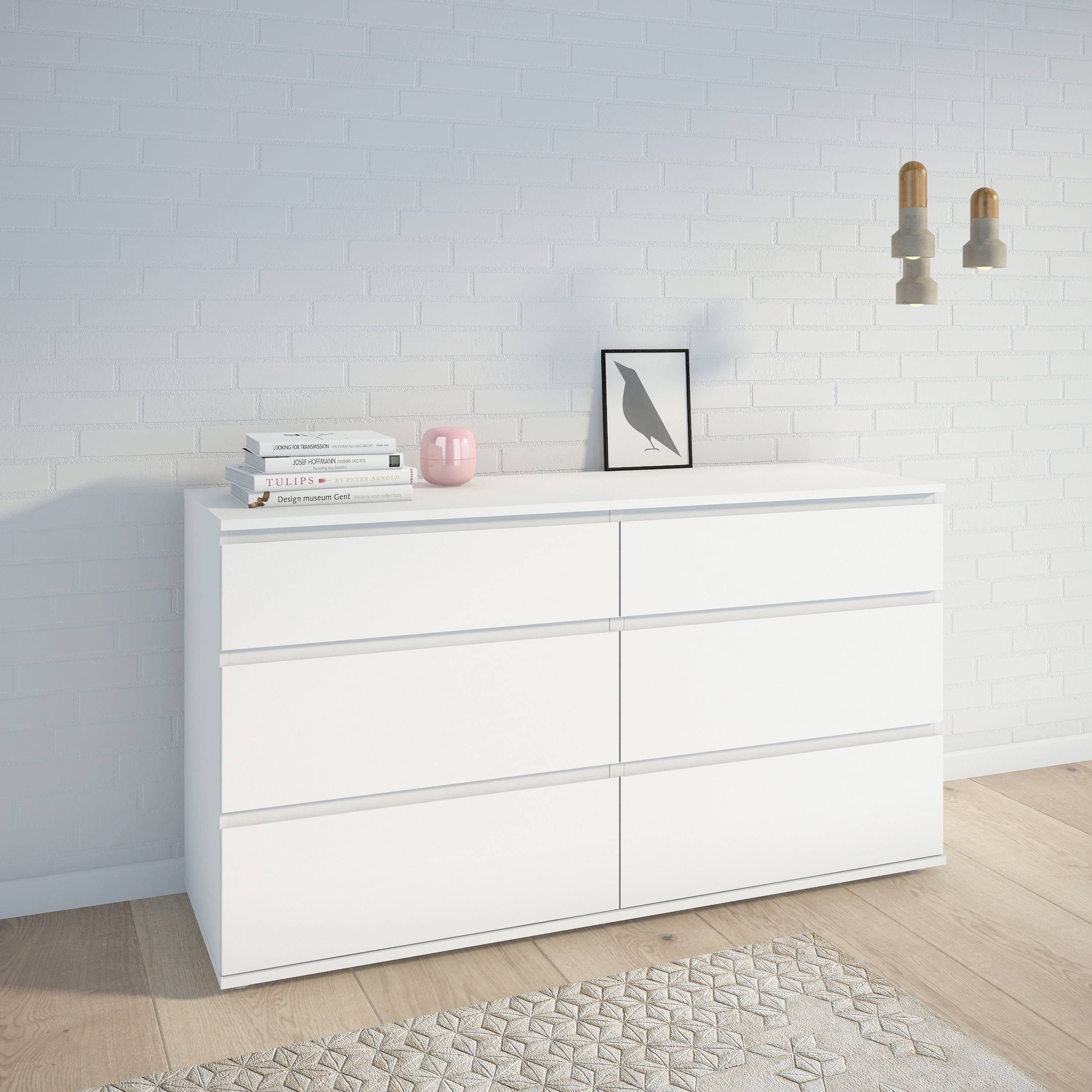 Nova Wide Chest of 6 Drawers (3+3) in White