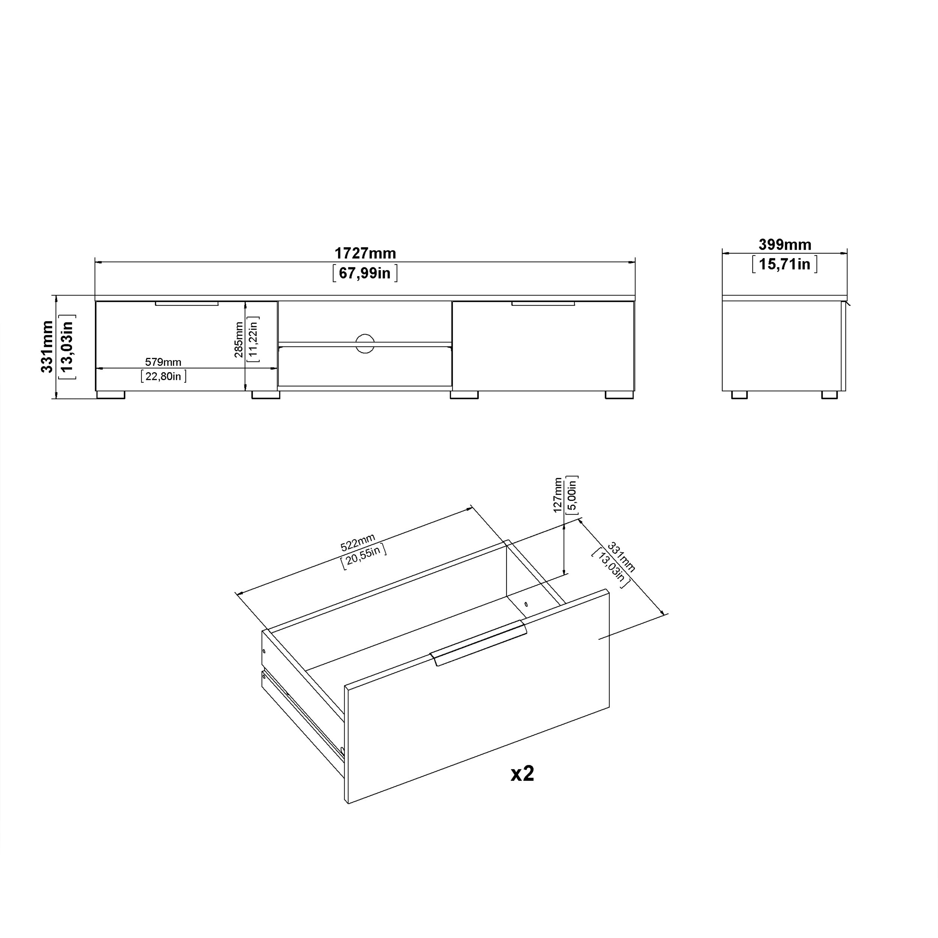 Match TV Unit 2 Drawers 2 Shelf in Black