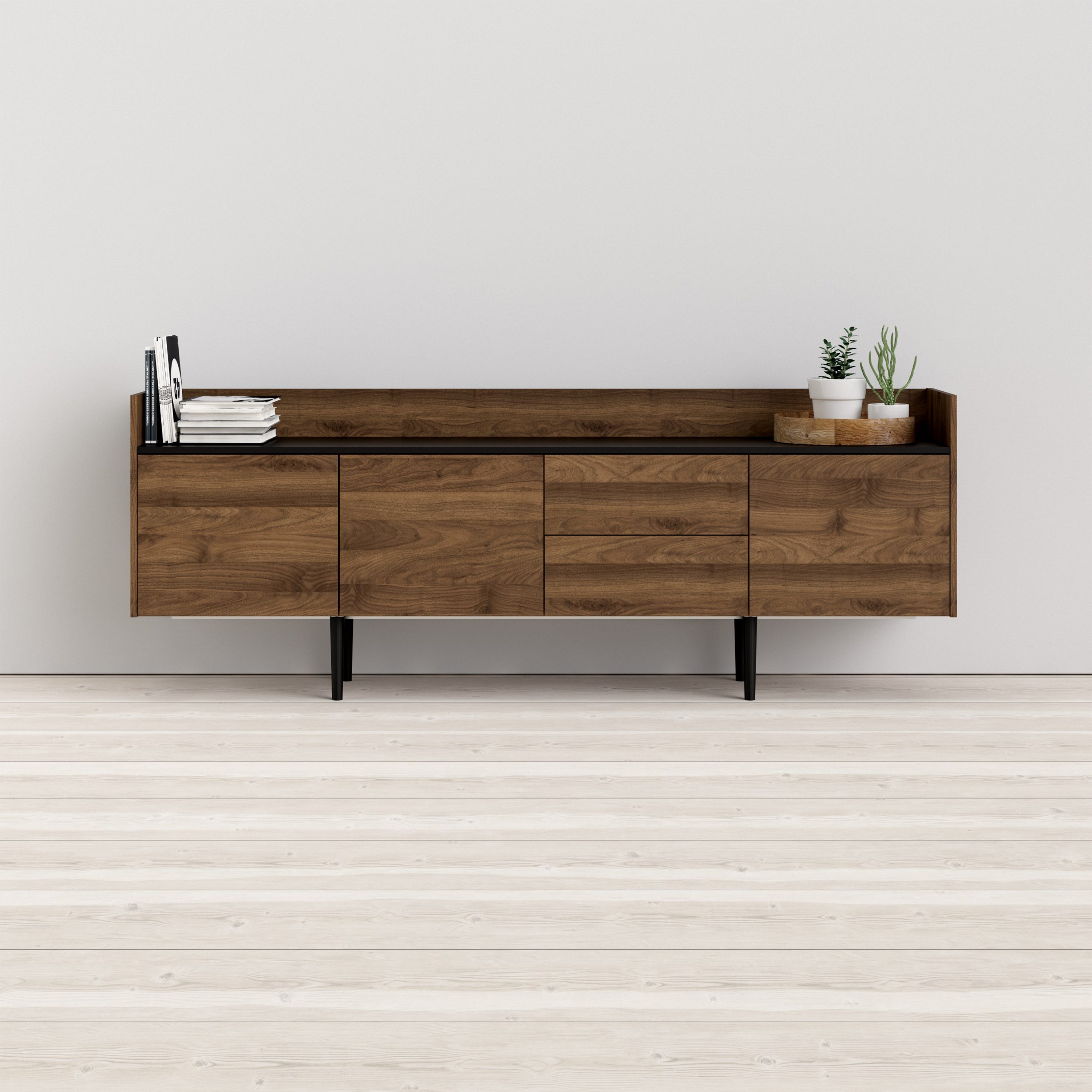 Unit Sideboard 2 Drawers 3 Doors in Walnut and Black