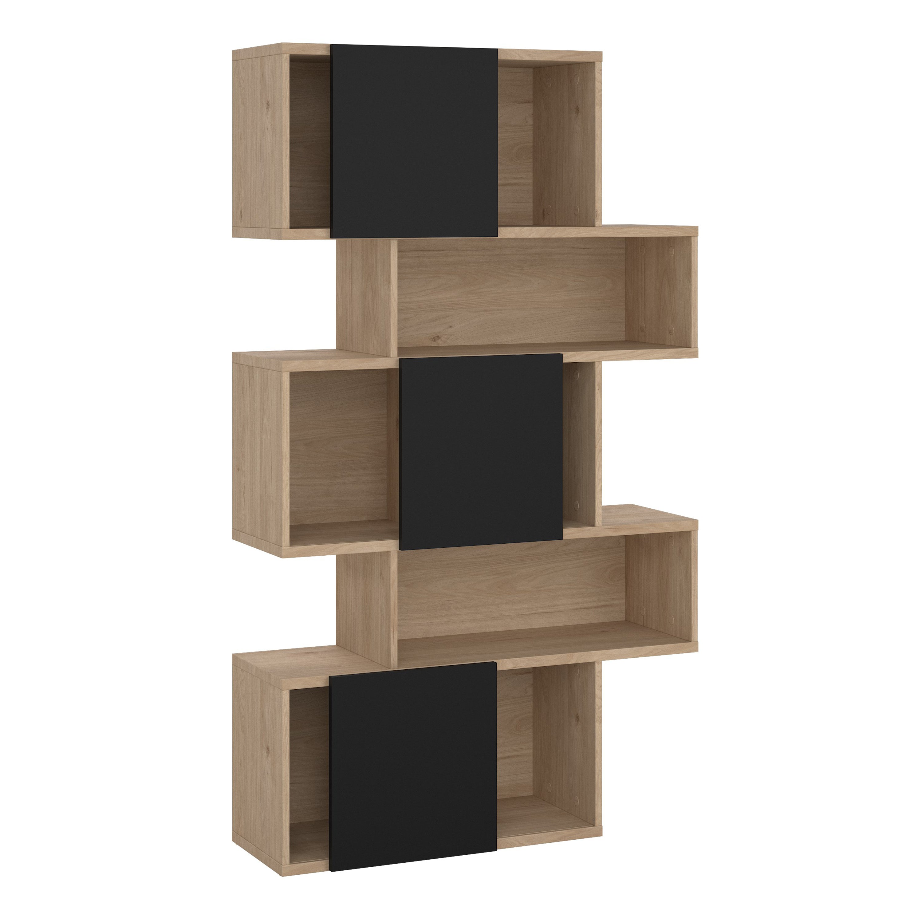 Maze Asymmetrical Bookcase with 3 Doors in Jackson Hickory and Black
