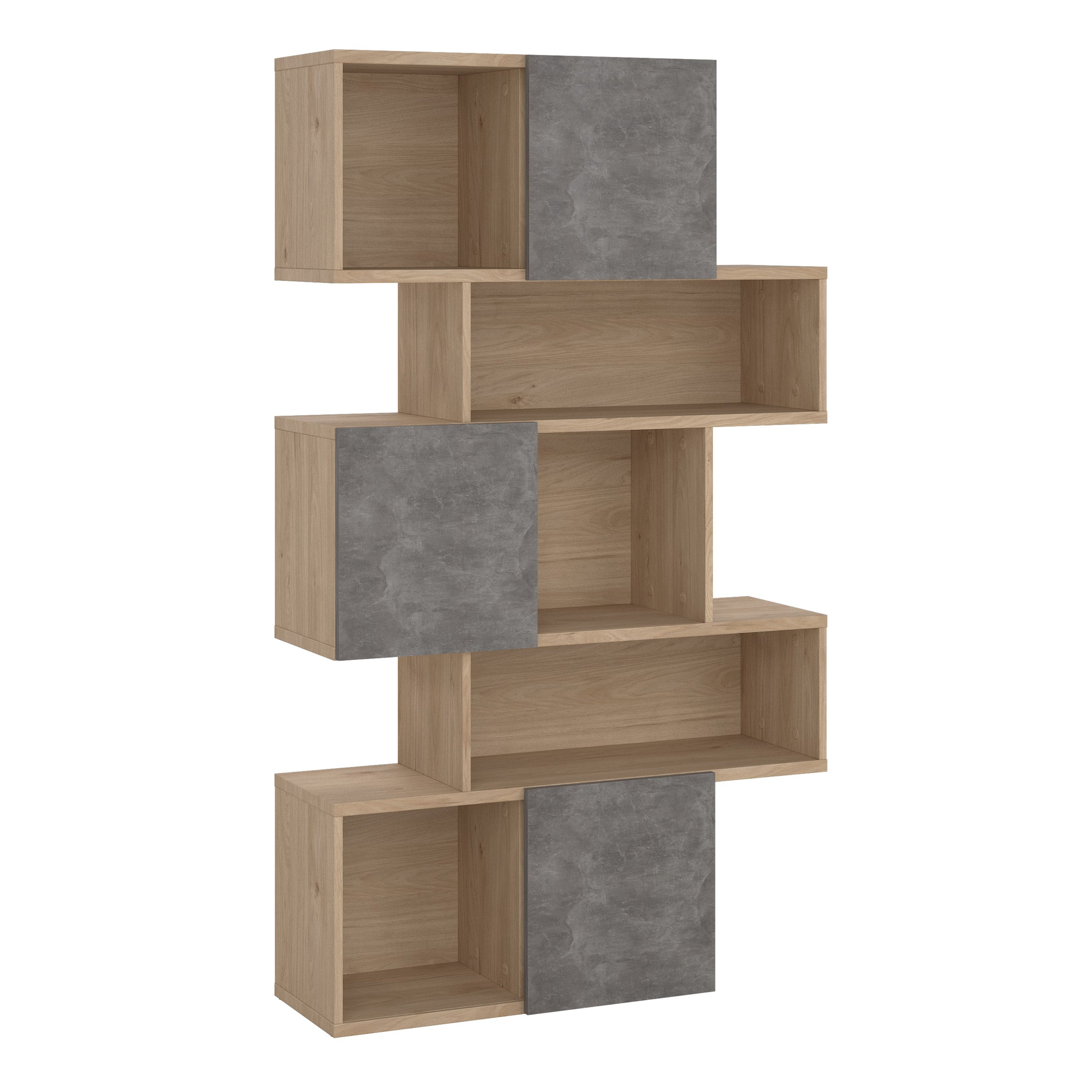 Maze Asymmetrical Bookcase with 3 Doors in Jackson Hickory and Concrete