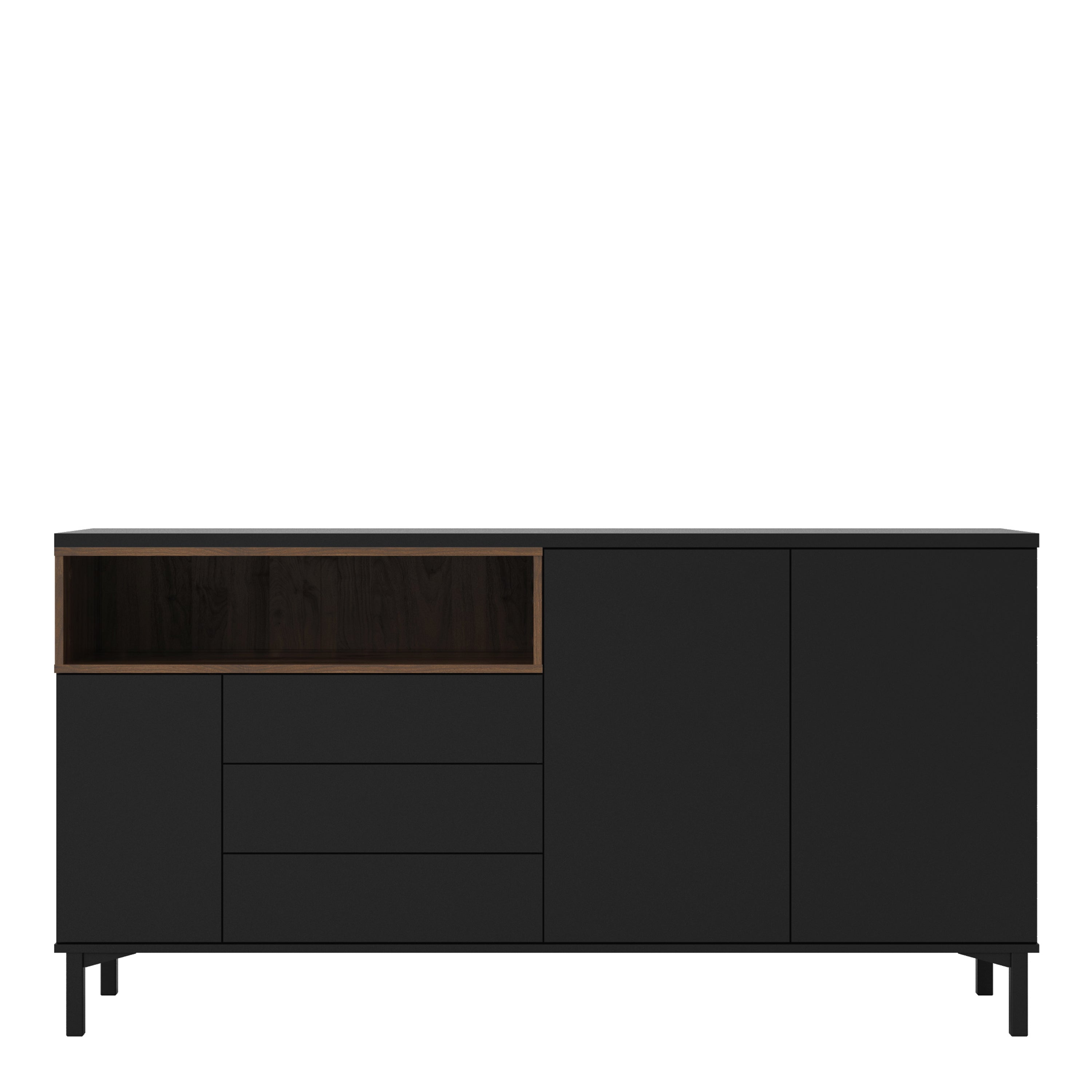 Sideboard 3 Drawers 3 Doors in Black and Walnut