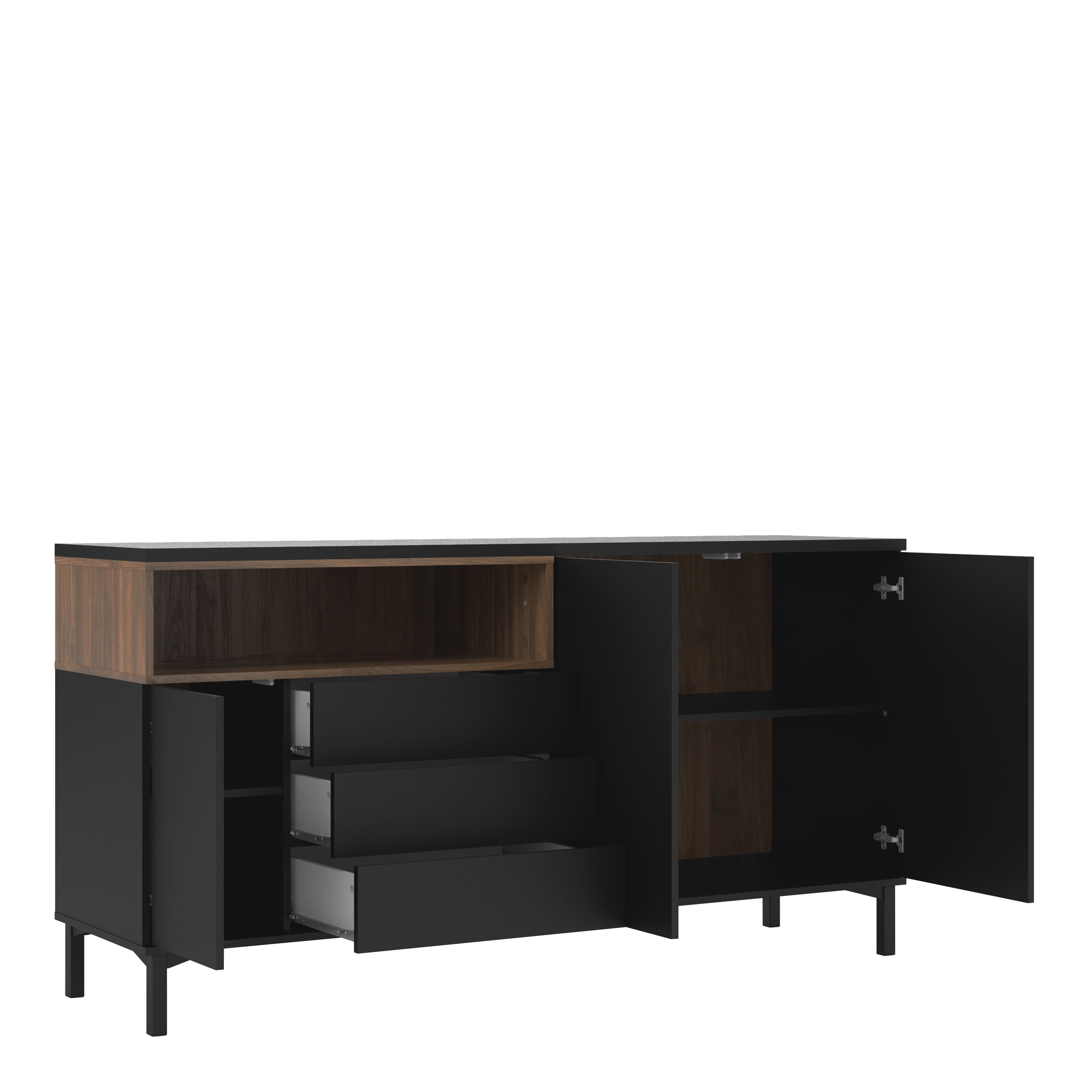 Sideboard 3 Drawers 3 Doors in Black and Walnut