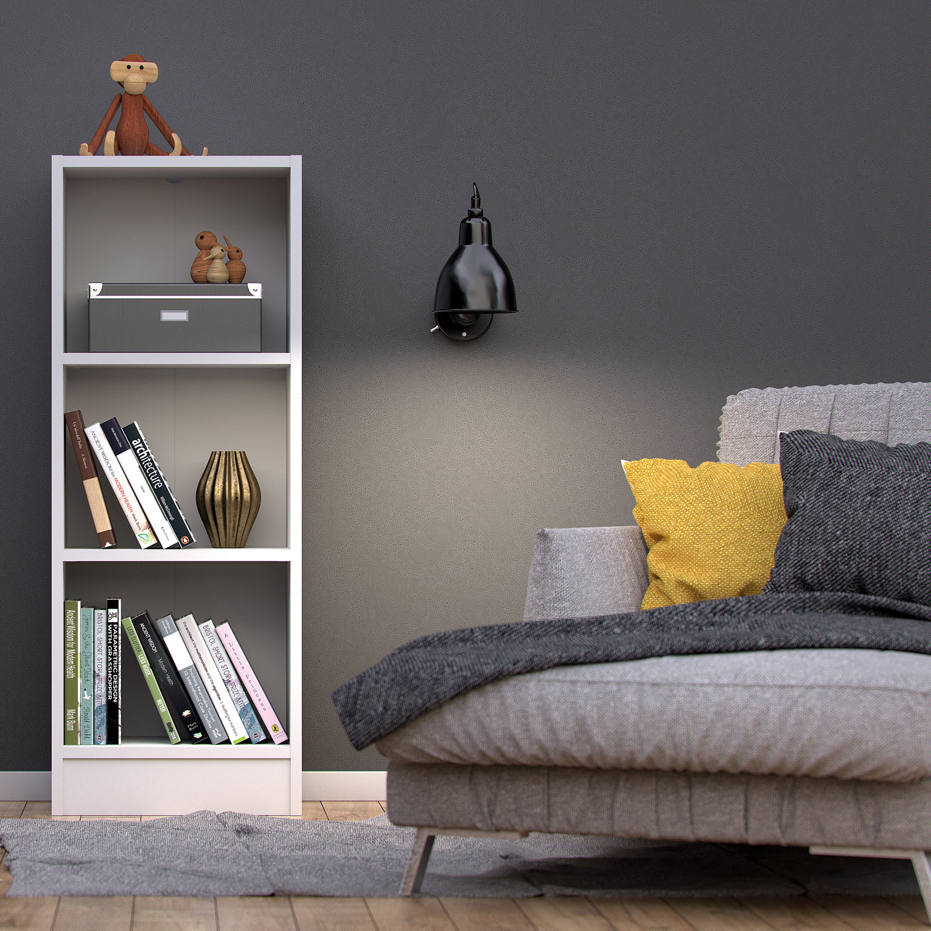 Basic Low Narrow Bookcase (2 Shelves) in White