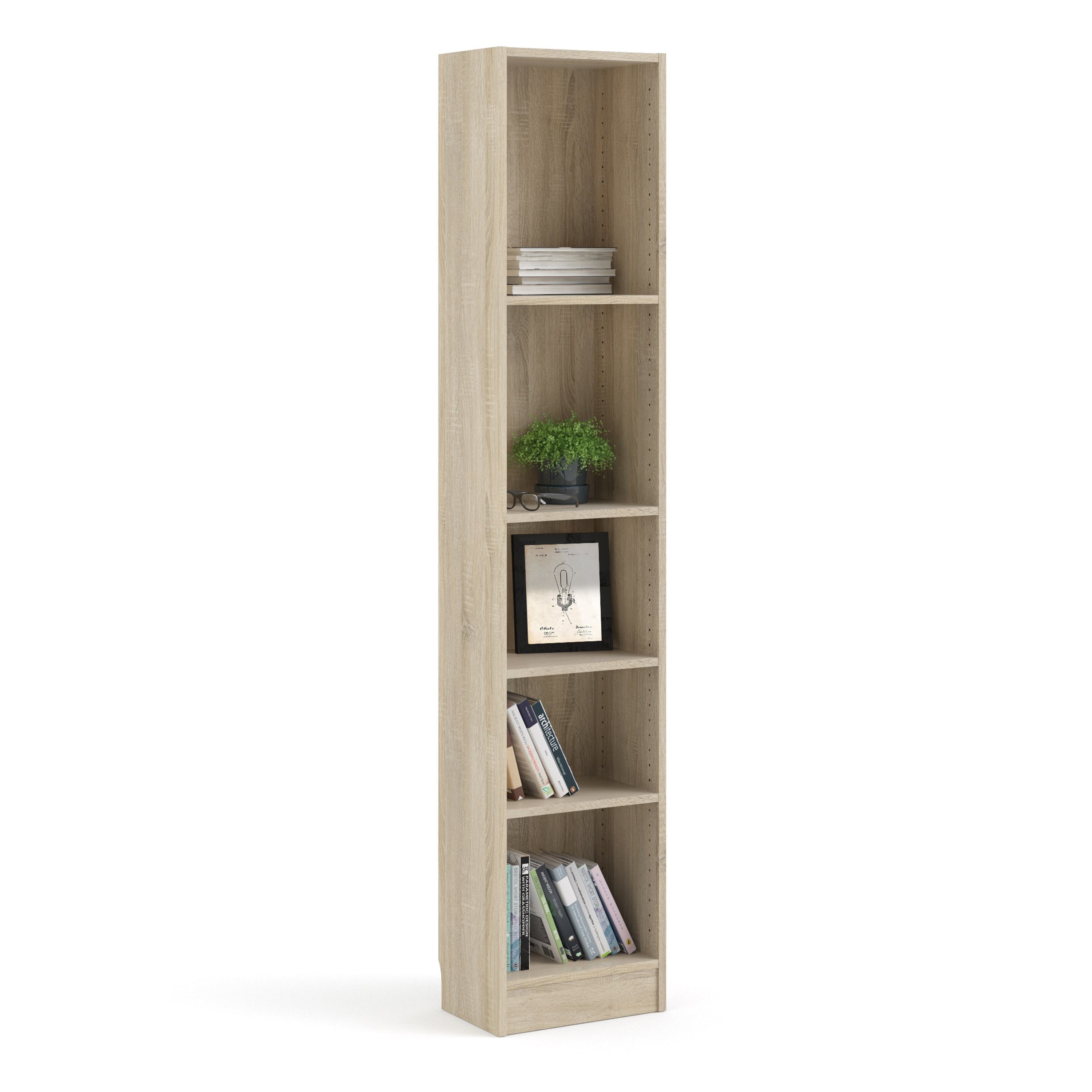 Basic Tall Narrow Bookcase (4 Shelves) in Oak