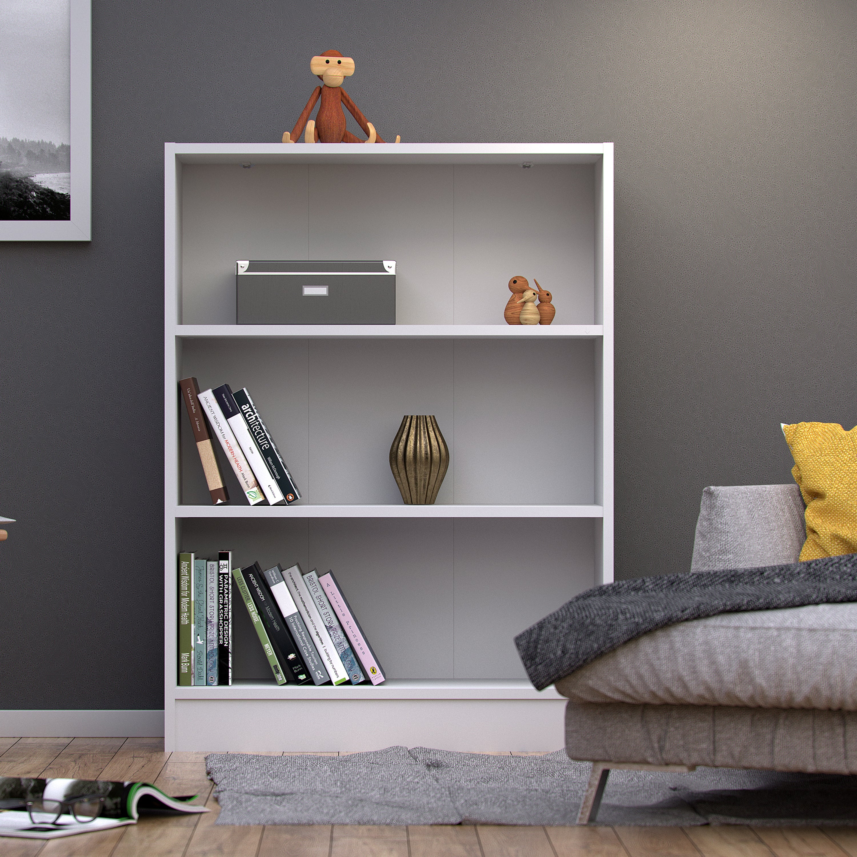 Basic Low Wide Bookcase (2 Shelves) in White