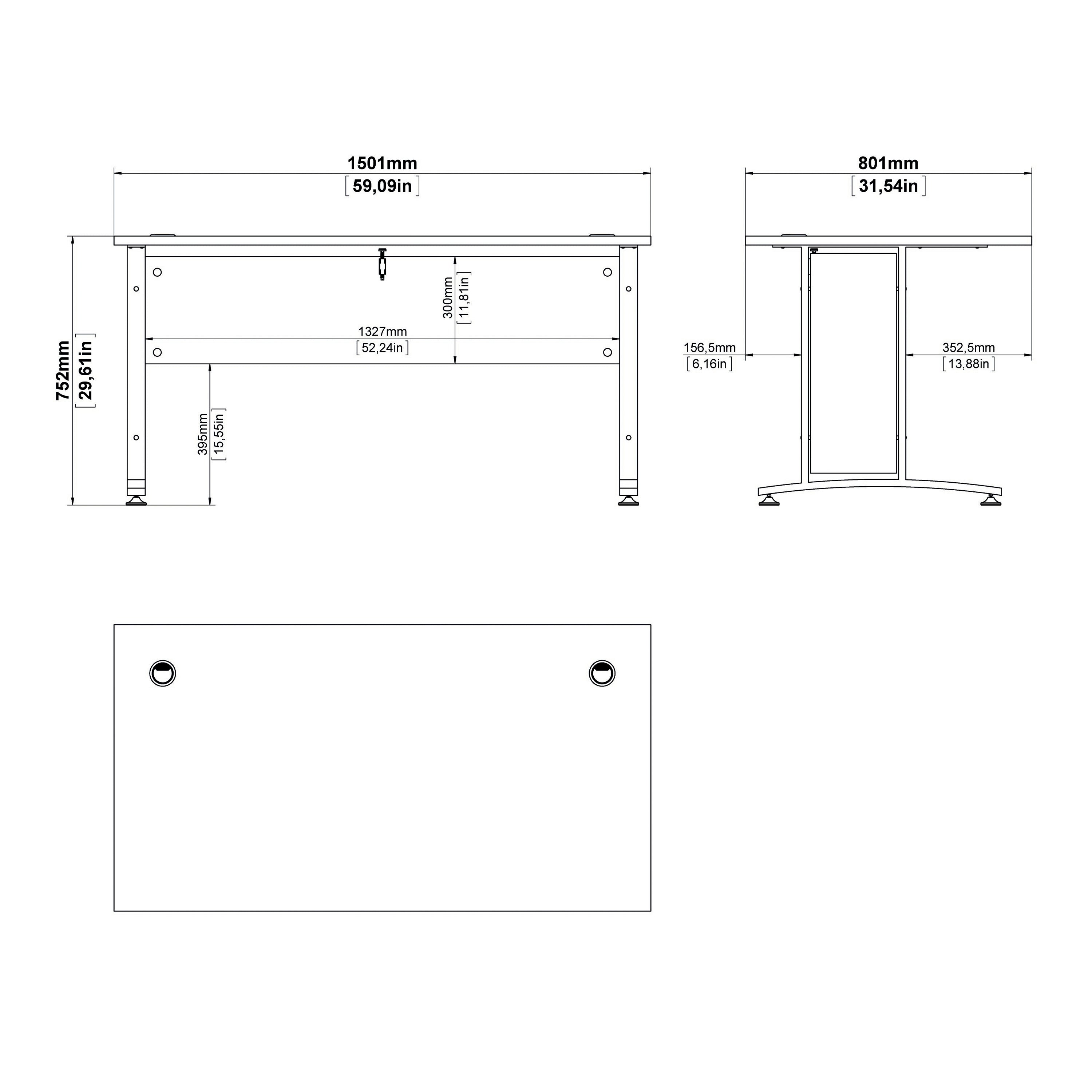 Prima Desk 150 cm in Oak with White legs