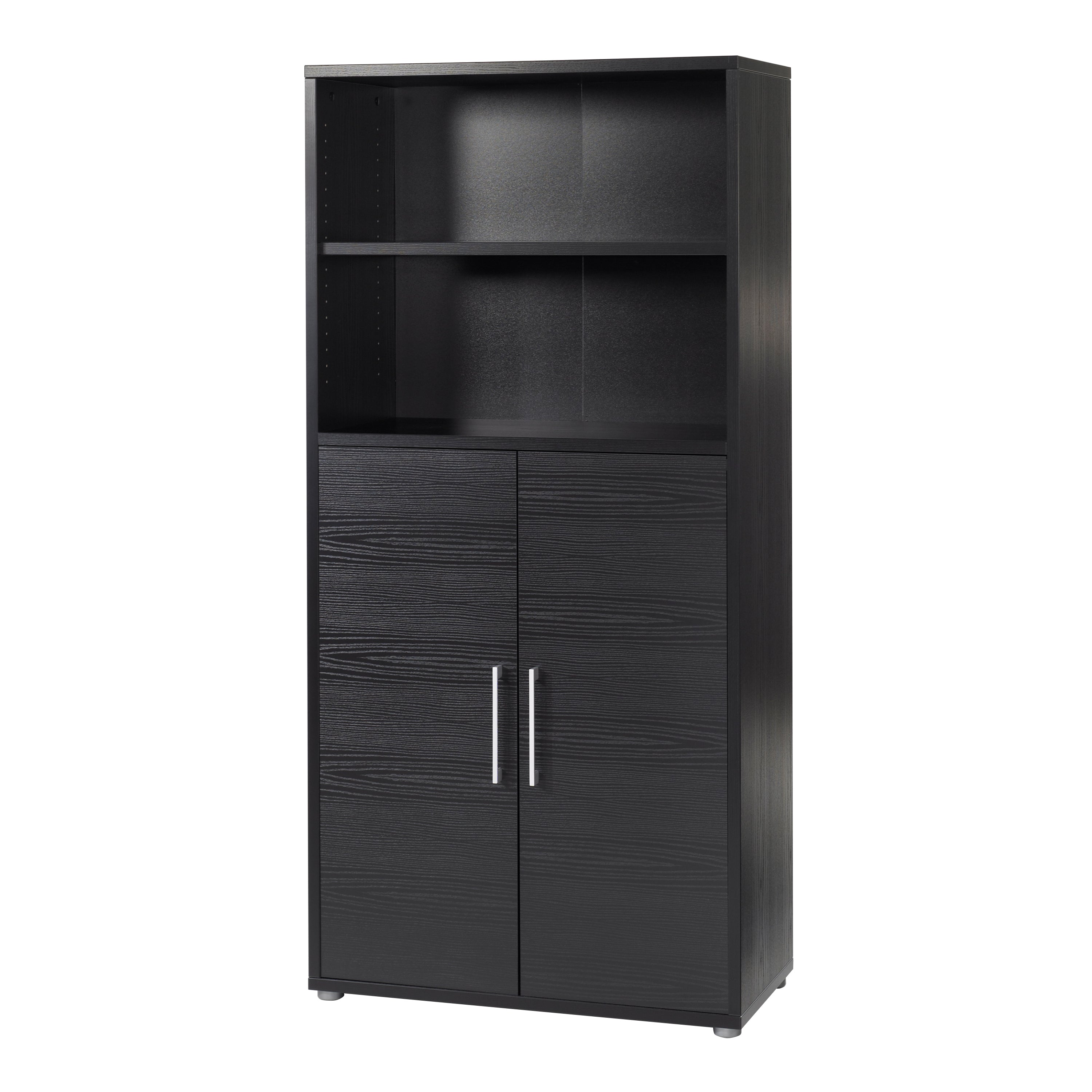 Prima Bookcase 3 Shelves with 2 Doors in Black woodgrain