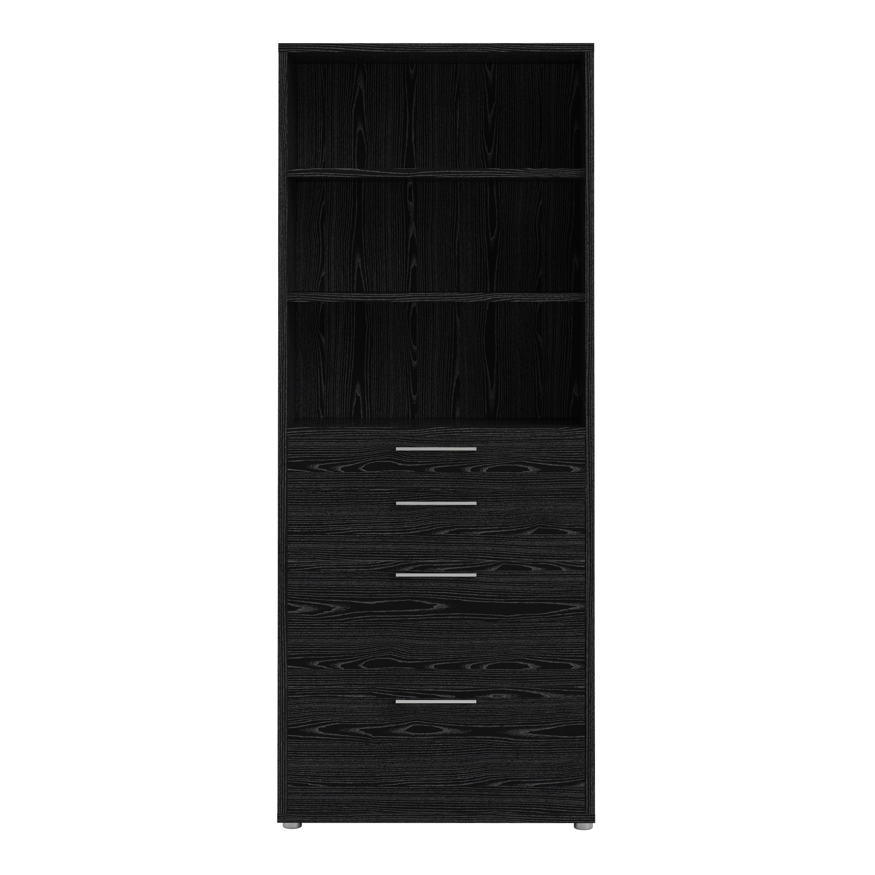 Prima Bookcase 2 Shelves With 2 Drawers + 2 File Drawers In Black Woodgrain