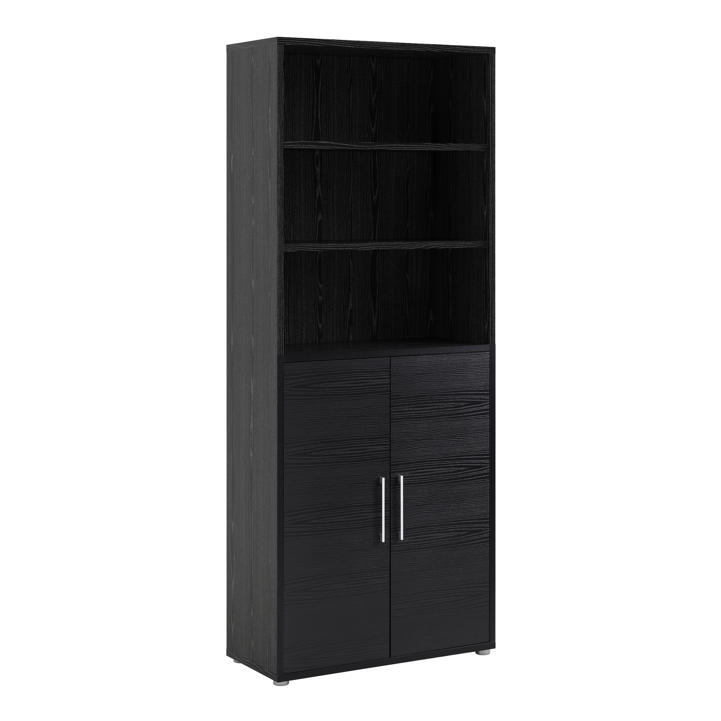 Prima Bookcase 4 Shelves with 2 Doors in Black woodgrain