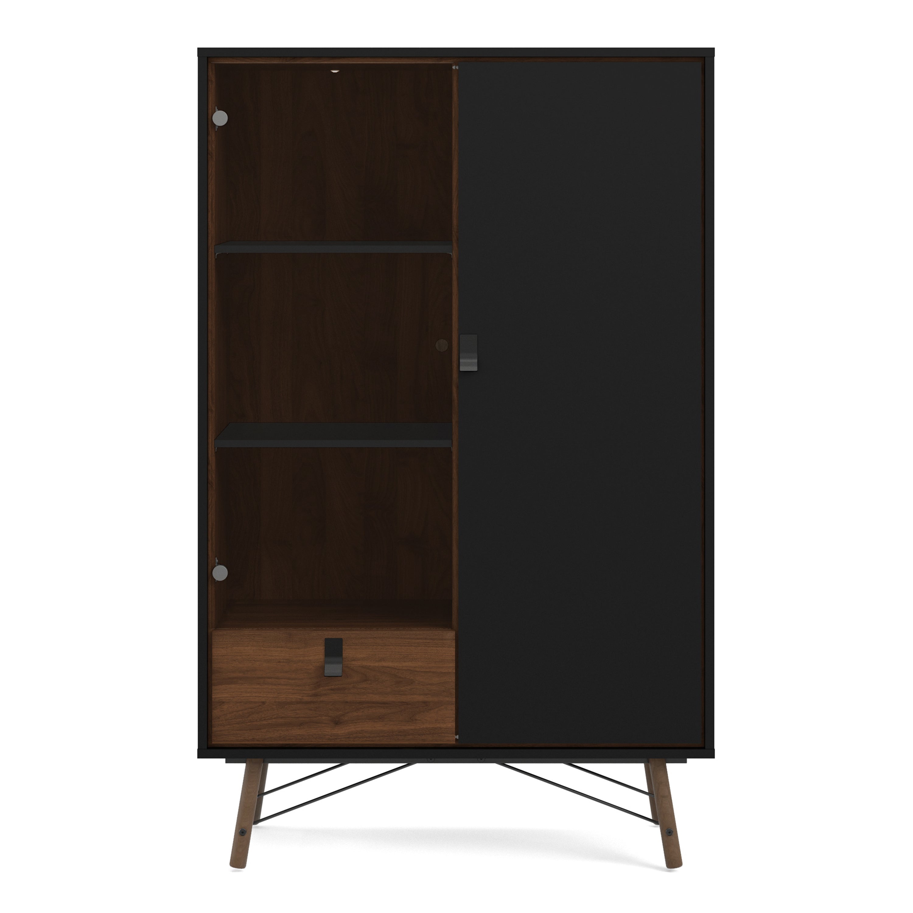 Ry China cabinet 1 door + 1 glass door + 1 drawer Matt Black Walnut