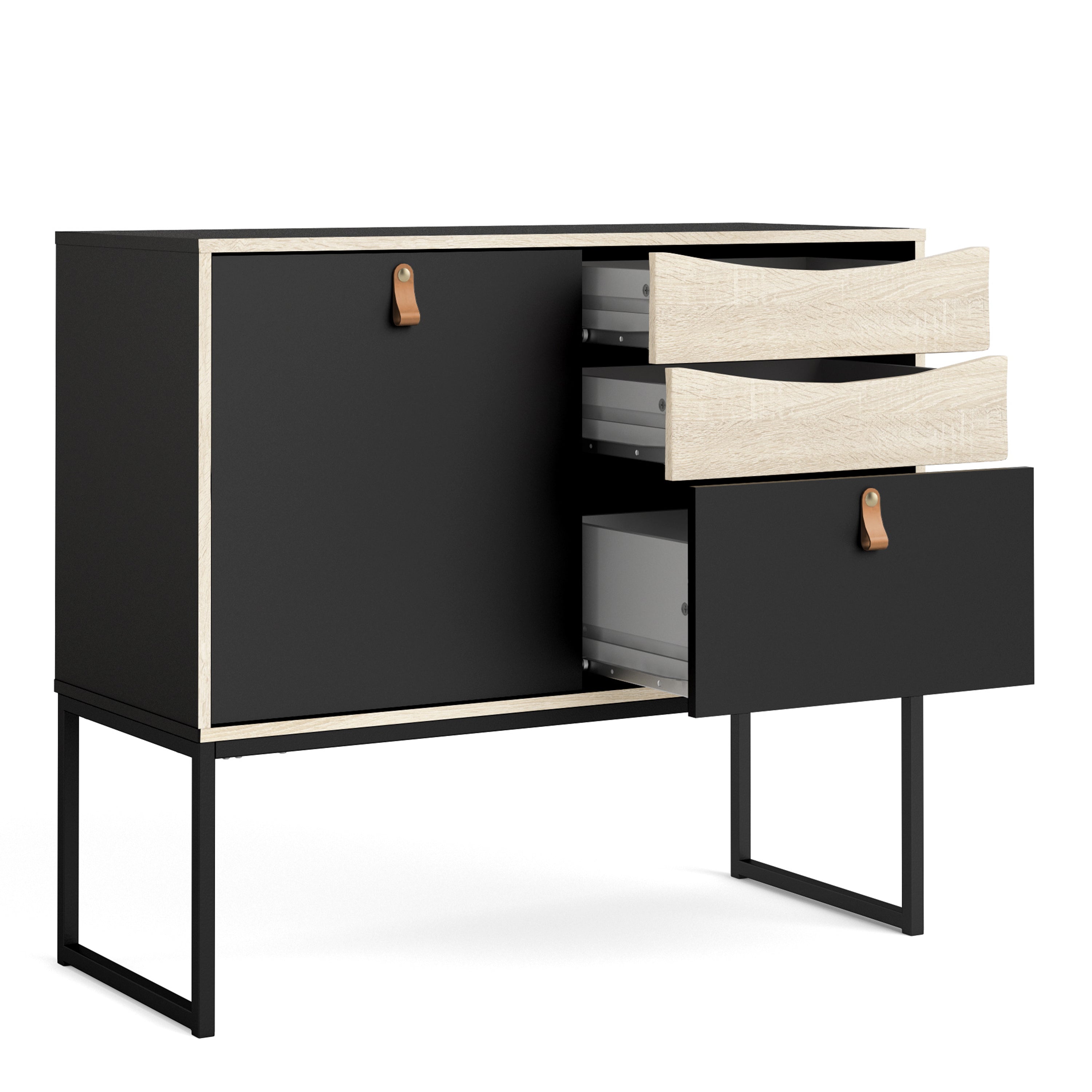 Stubbe Sideboard with 1 door + 3 drawers in Matt Black Oak