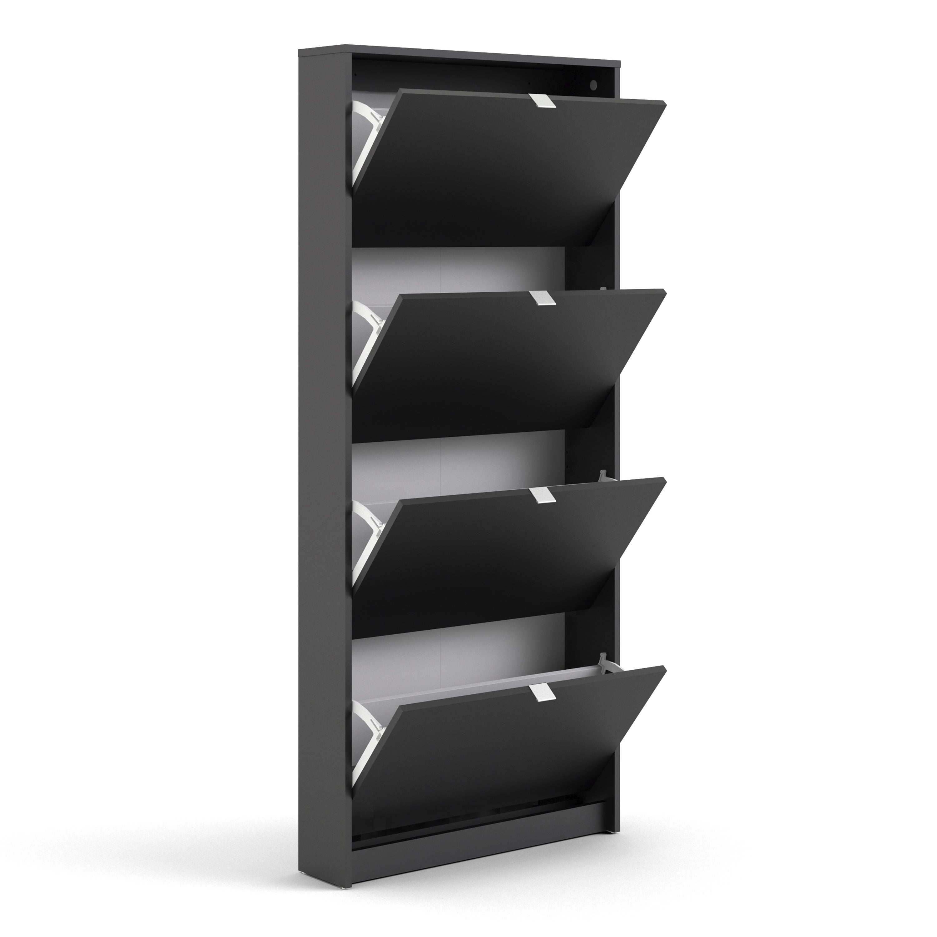 Shoes Shoe cabinet w. 4 tilting doors and 1 layer in Matt Black