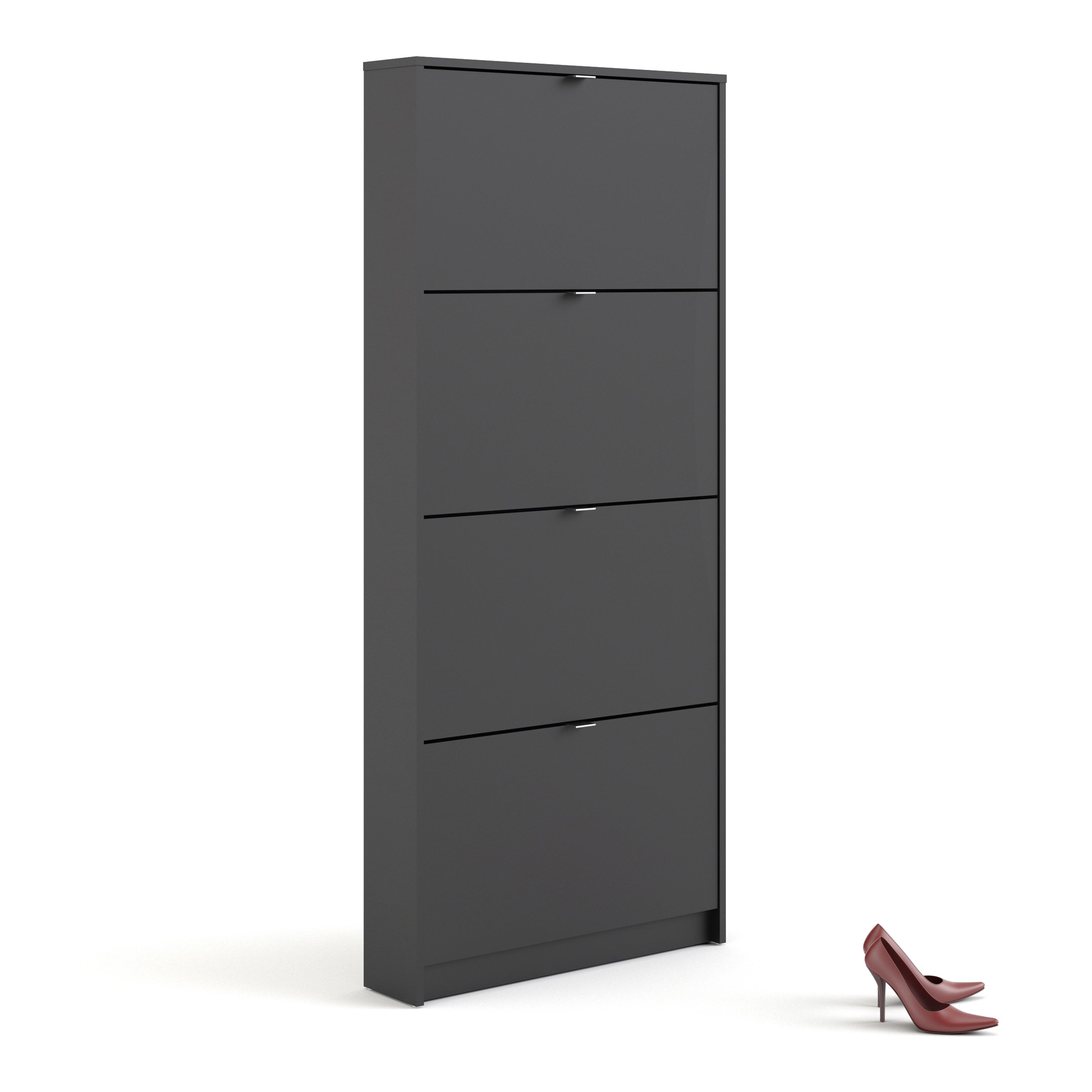 Shoes Shoe cabinet w. 4 tilting doors and 1 layer in Matt Black