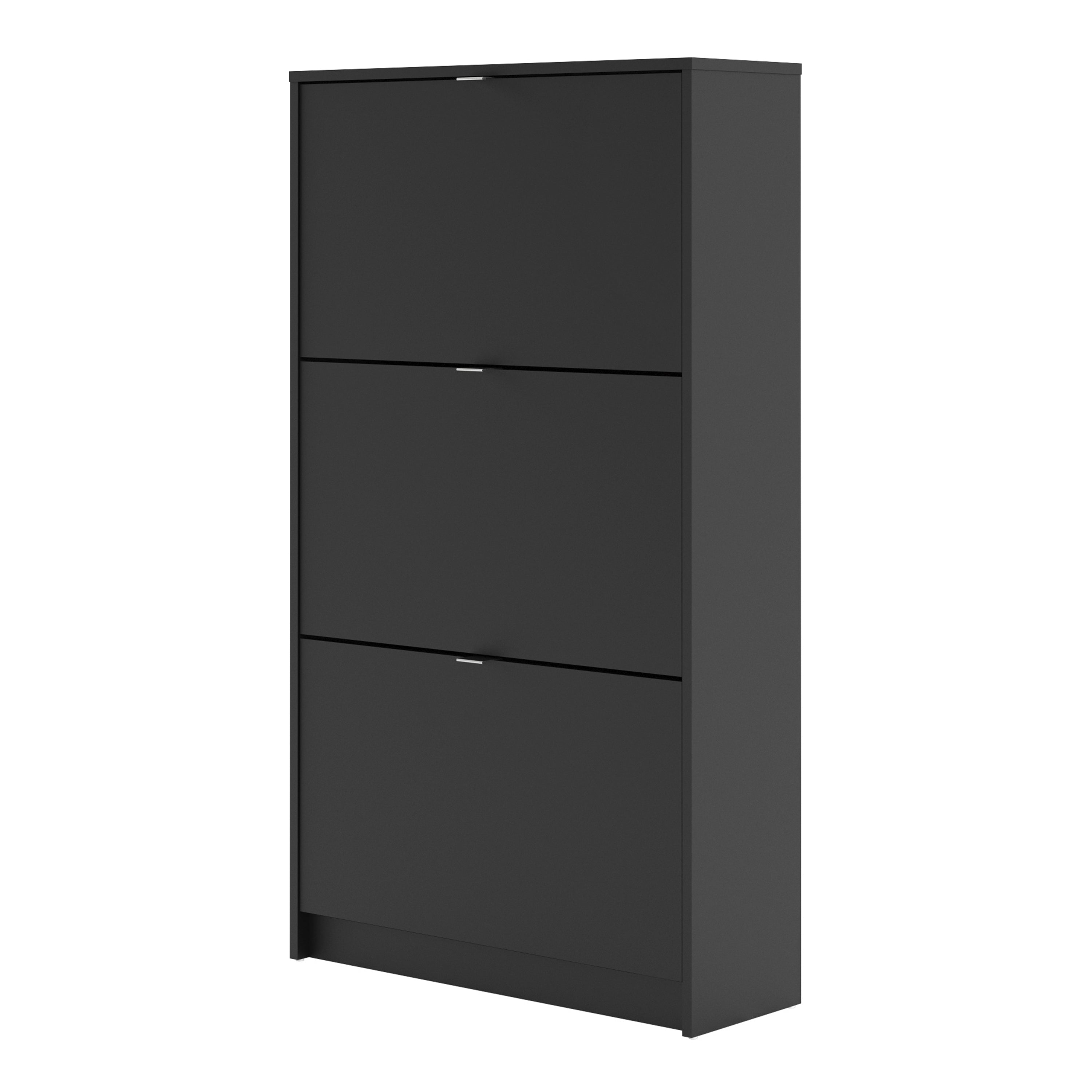 Shoes Shoe cabinet w. 3 tilting doors and 2 layers in Matt Black