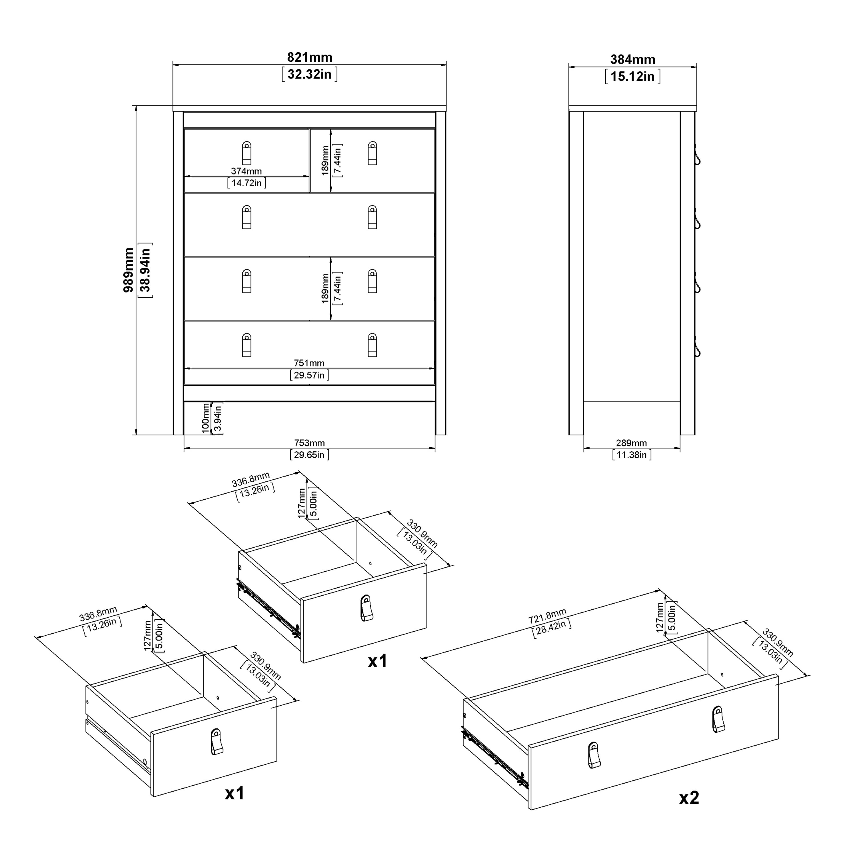 Barcelona Chest 3+2 drawers in White