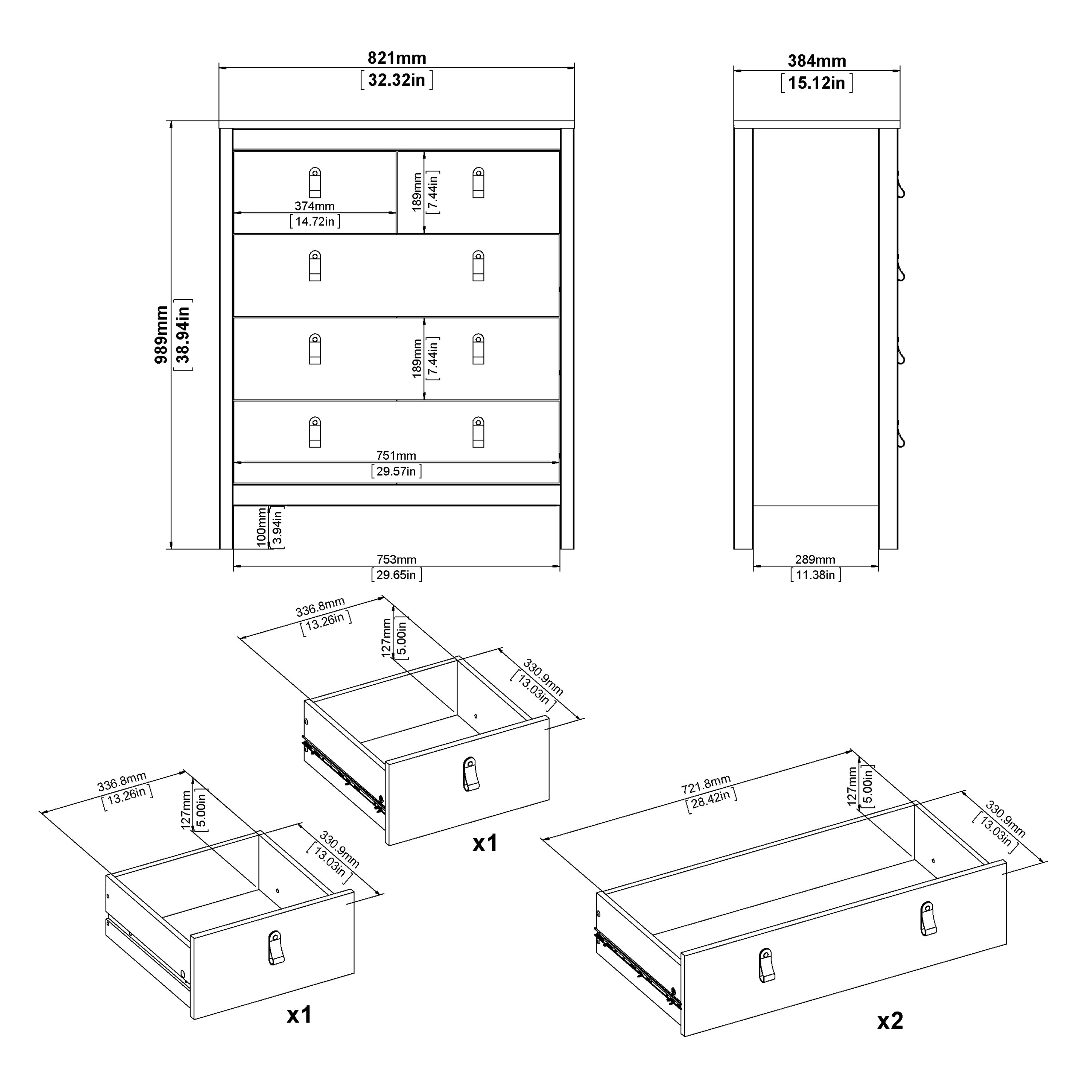 Barcelona Chest 3+2 drawers in Matt Black