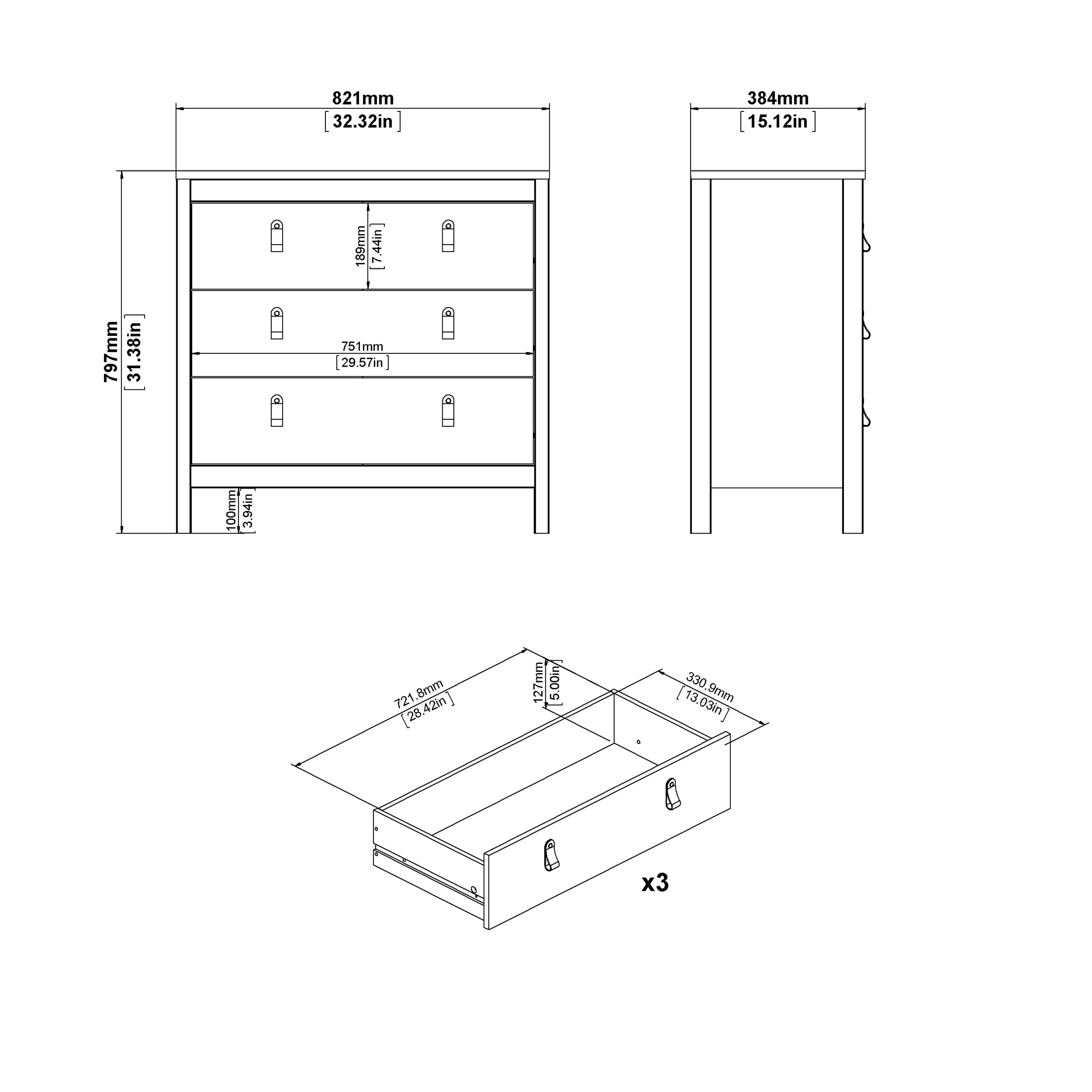 Madrid Chest 3 drawers in White