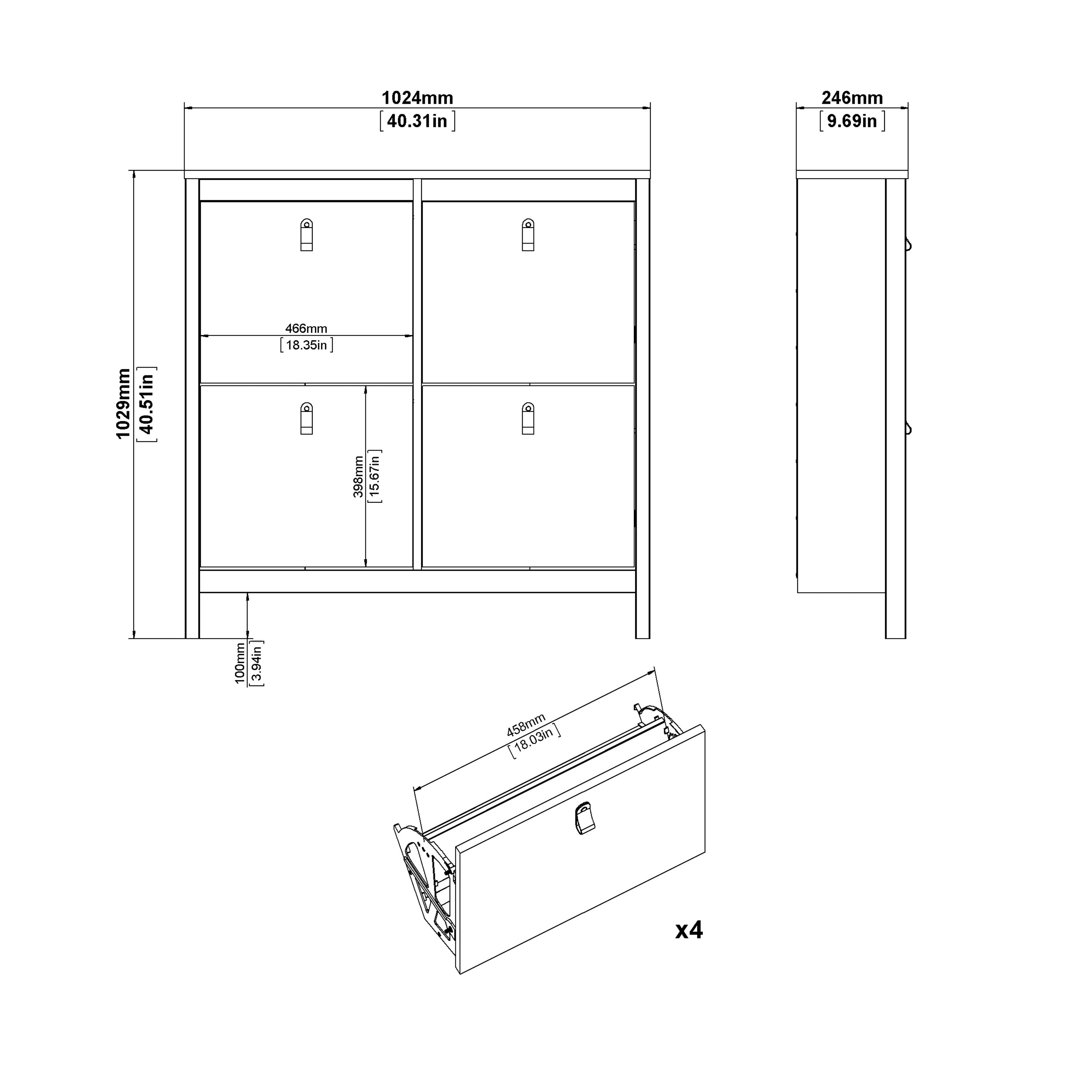 Madrid Shoe cabinet 4 Compartments in White