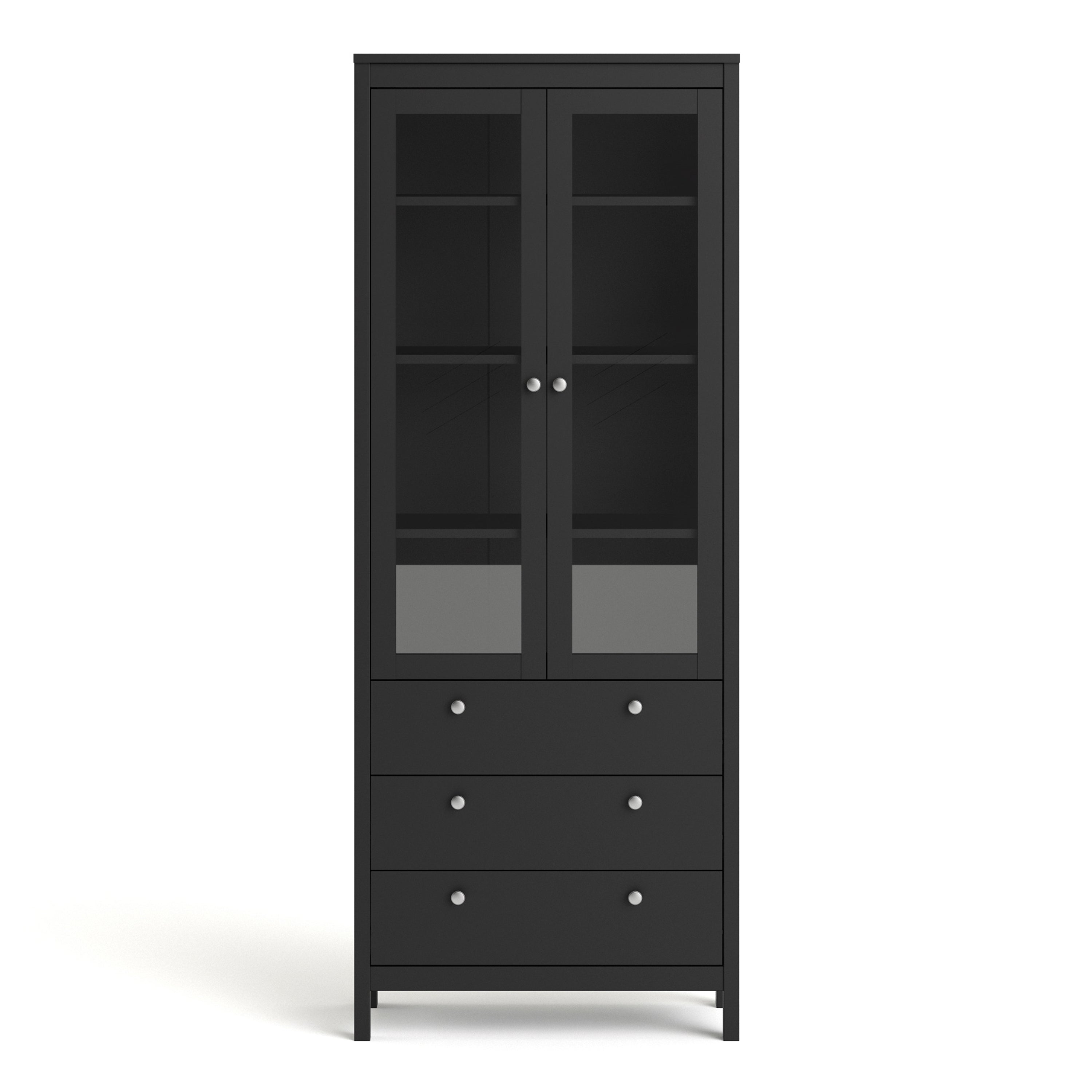 Madrid China cabinet 2 doors w/glass + 3 drawers in Matt Black