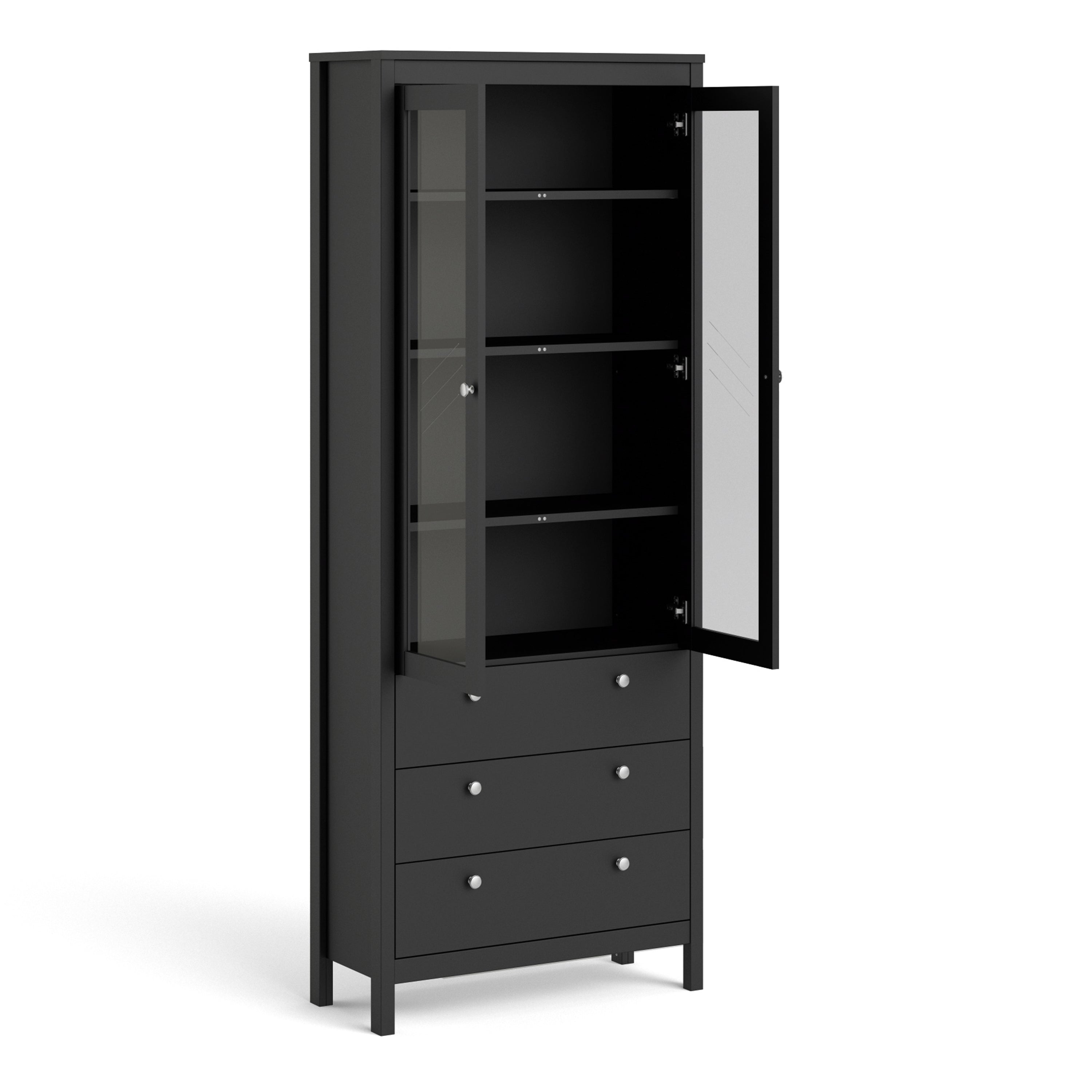 Madrid China cabinet 2 doors w/glass + 3 drawers in Matt Black