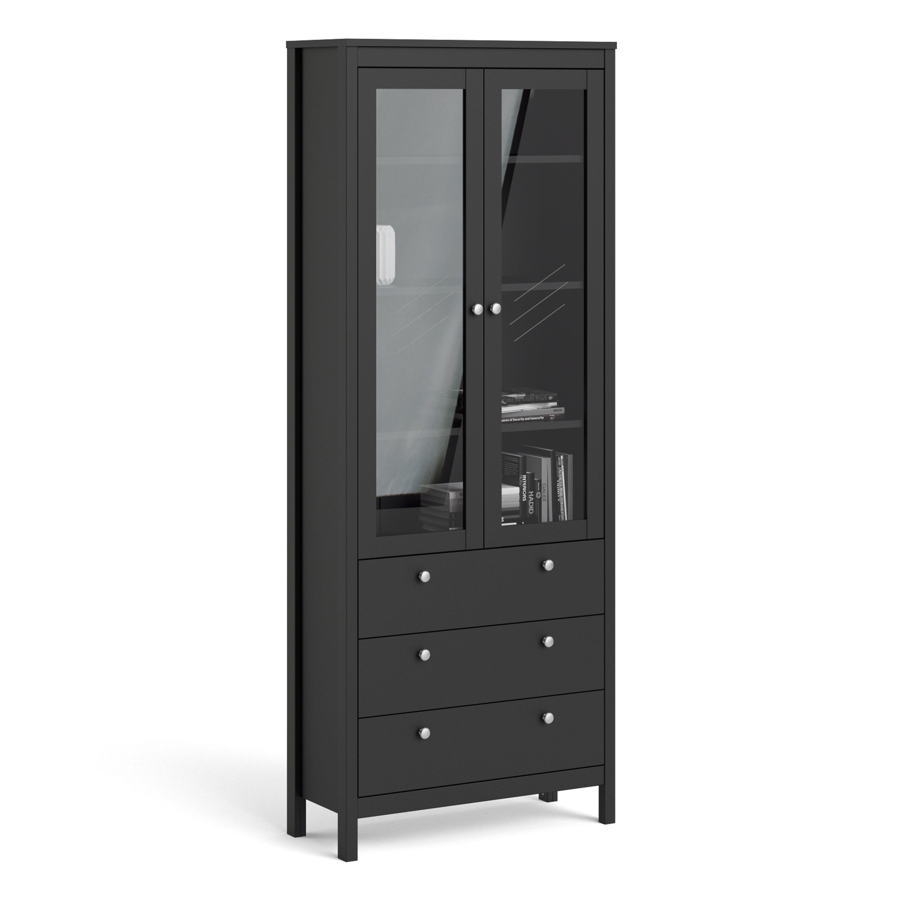 Madrid China cabinet 2 doors w/glass + 3 drawers in Matt Black