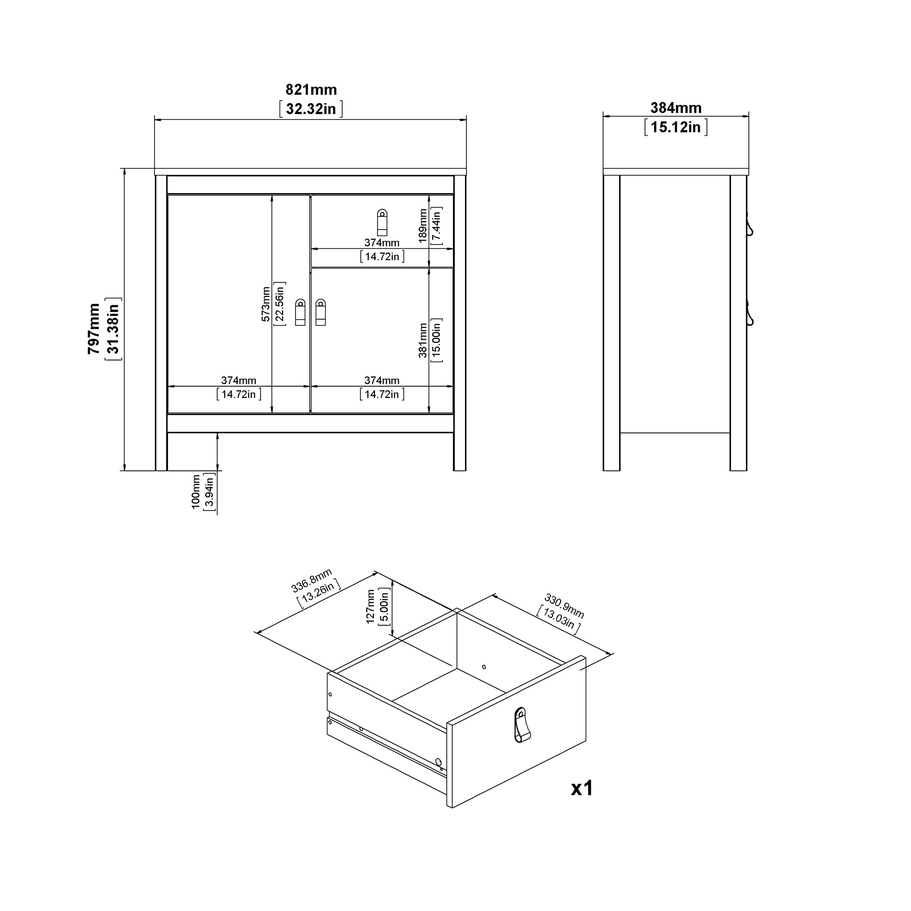 Madrid Sideboard 2 doors + 1 drawer in White