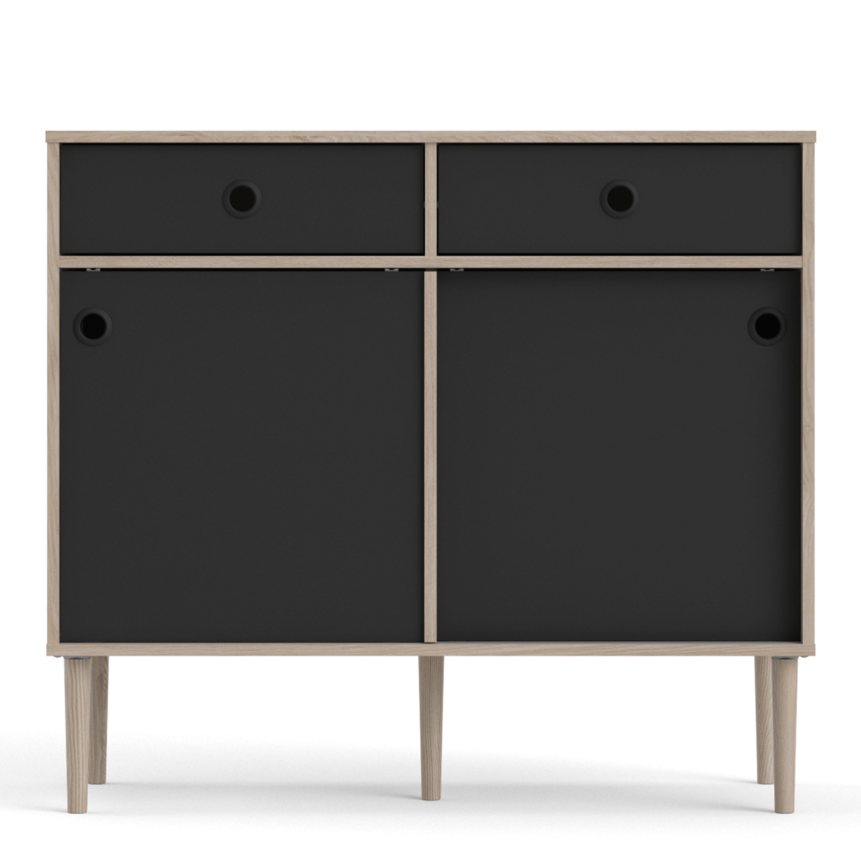 Rome Sideboard 2 Sliding Doors + 2 Drawers in Jackson Hickory Oak with Matt Black