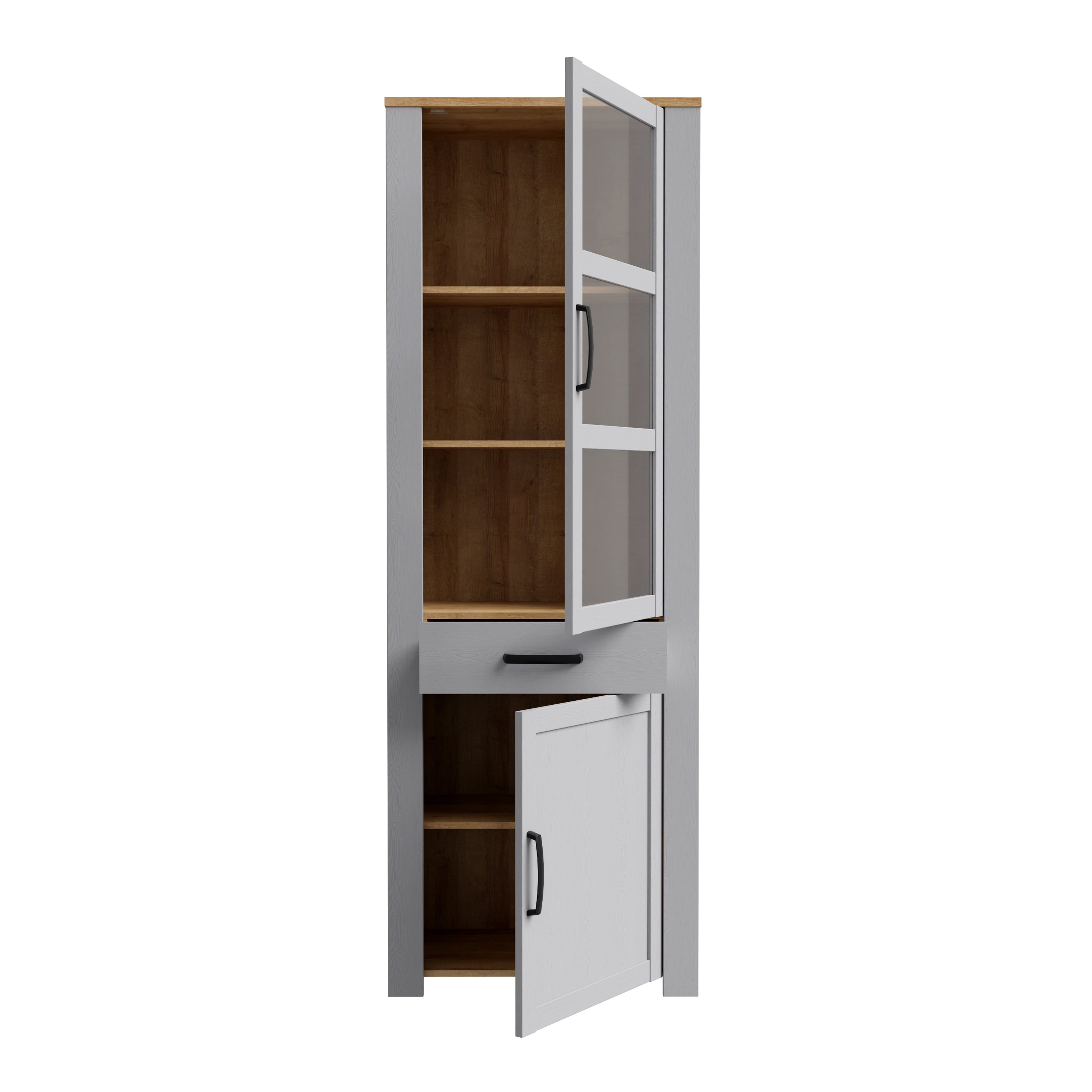 Bohol Narrow Display Cabinet in Riviera Oak/Grey Oak